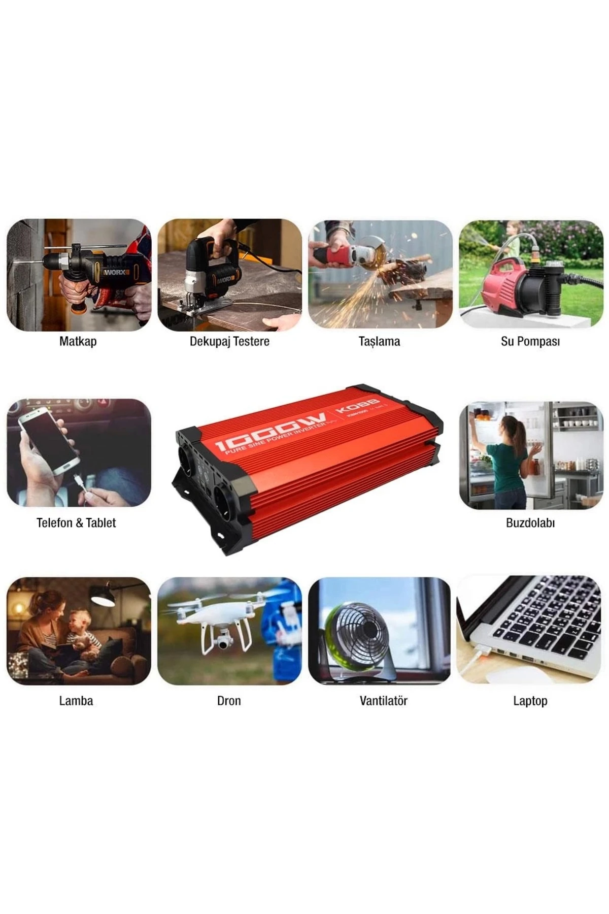 KBN1000 12V/220V 1000Watt Tam Sinüs Dönüştürücü İnvertör