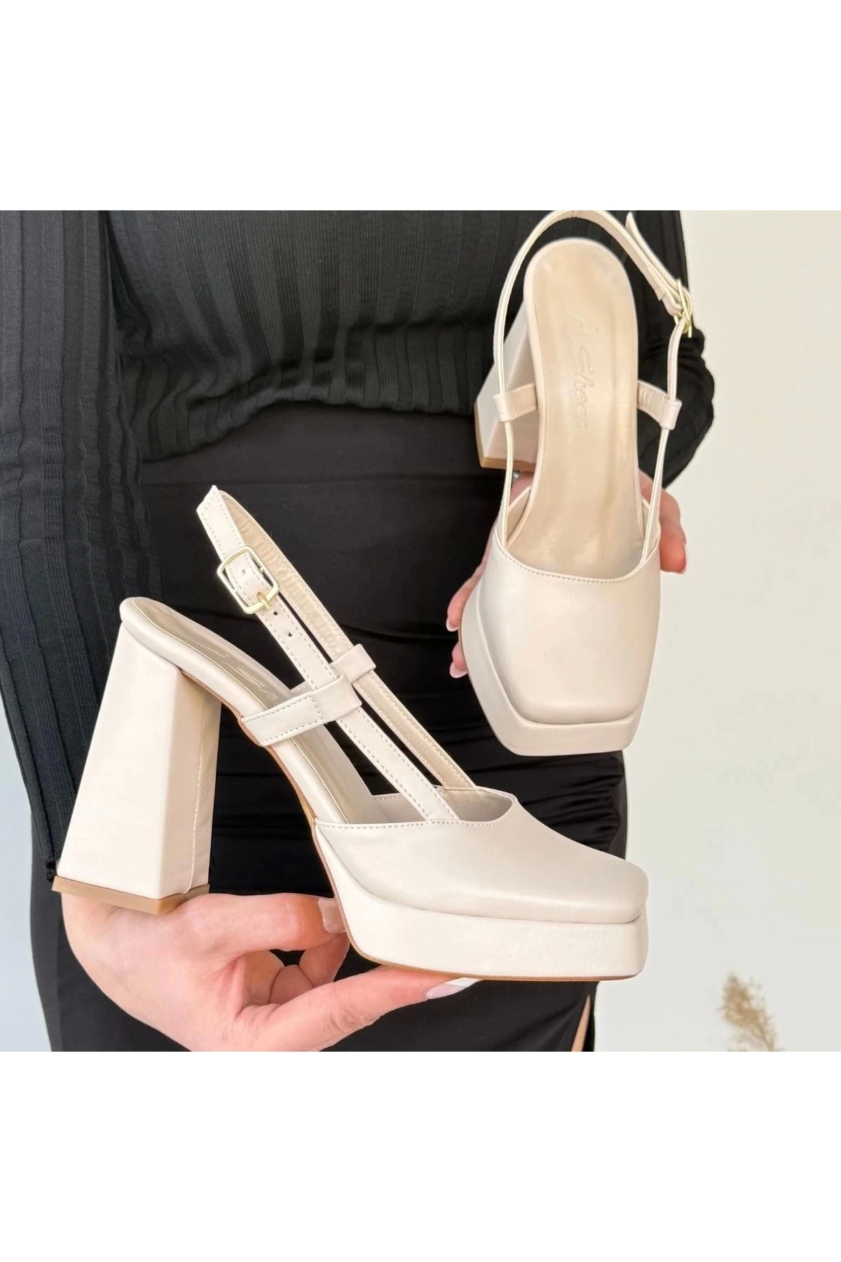 Mety Bej Cilt Topuklu Ayakkabı