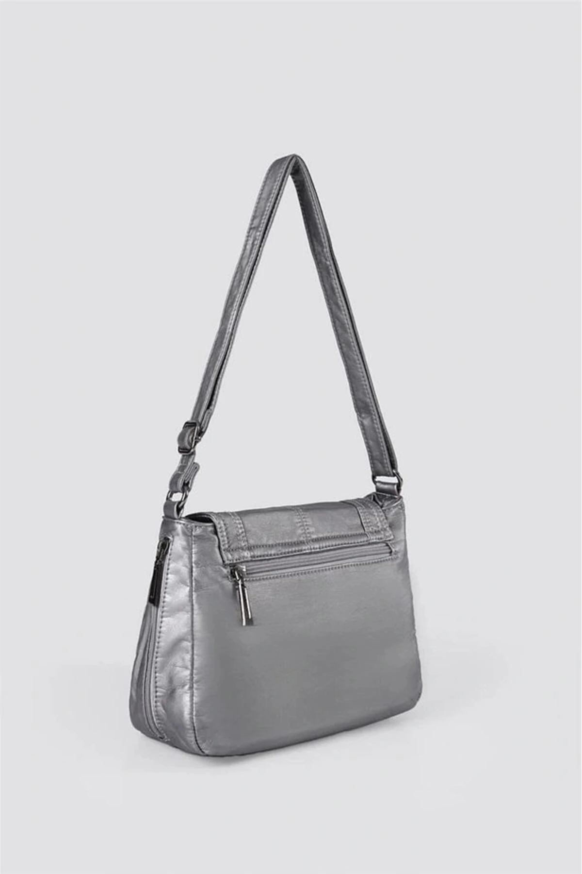 Ziwen Gri Cilt Omuz Çantası