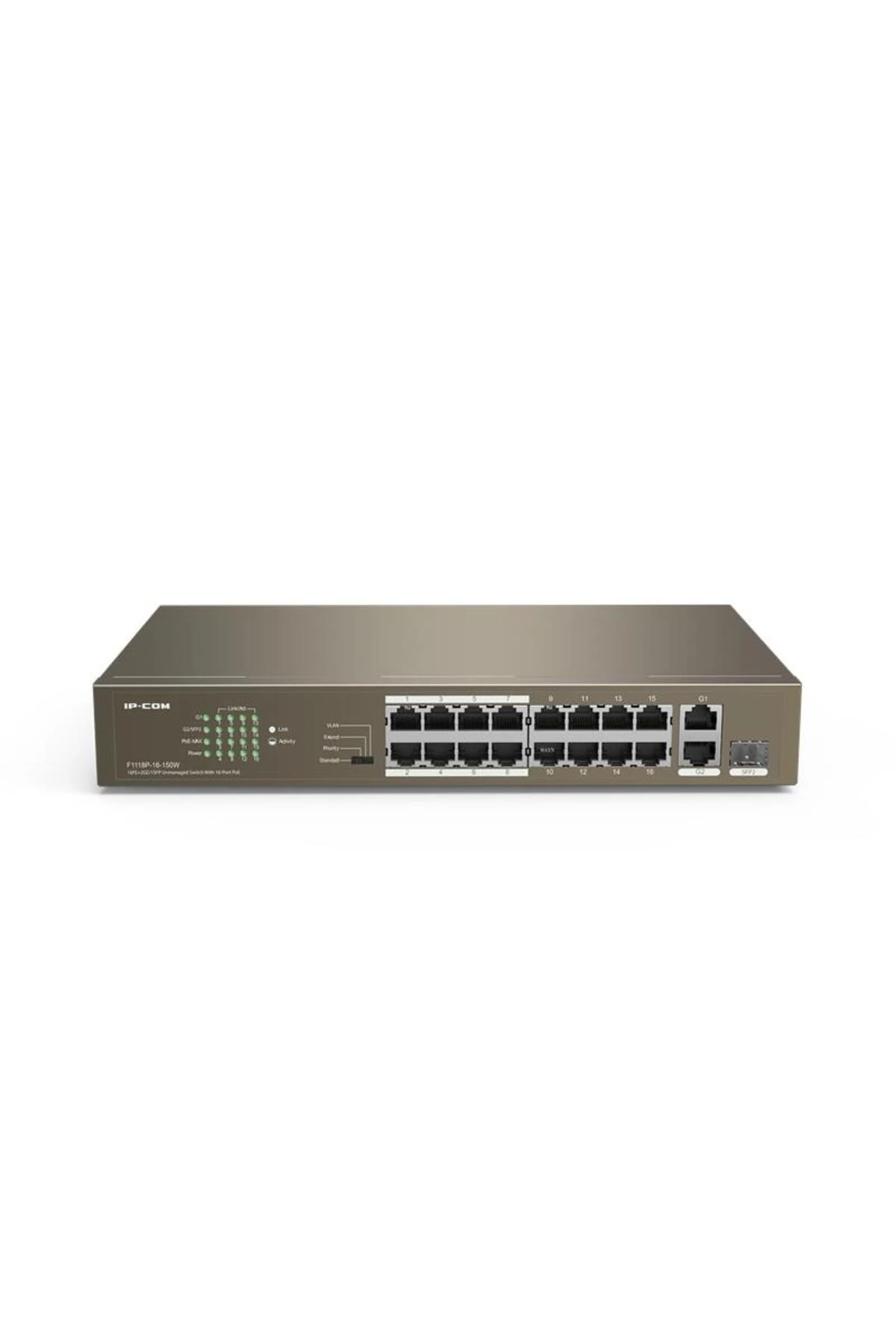 IP-COM F1118P-16-150W 16 PORT 10/100+2X1GB SFP/1XRJ45 COMBO 150W POE RACKMOUNT SWITCH