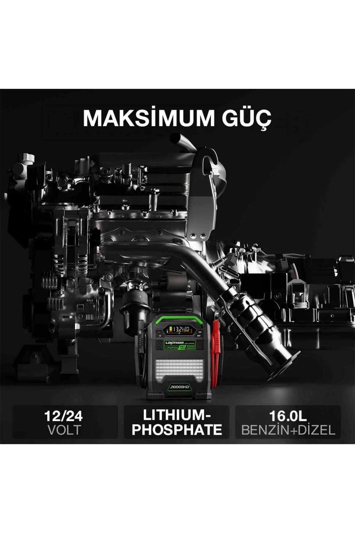 Lokithor J10000HD 12V/24V 10.000Amp LiFePO4 Akıllı Akü Takviye + Powerbank + Led Lamba