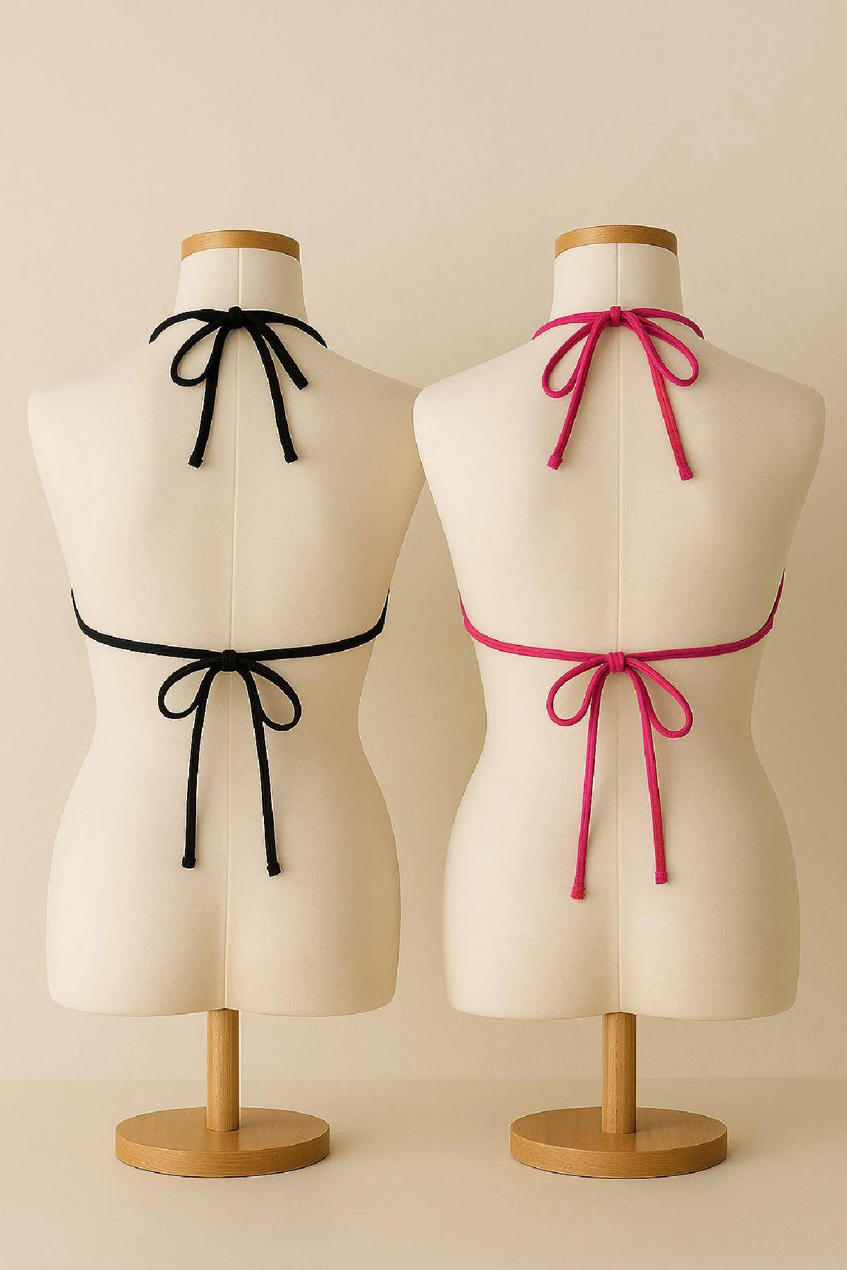 Kadın Siyah ve Fuşya Minimal Kesim Üçgen Bikini Üstü – Modern ve Şık Tasarım