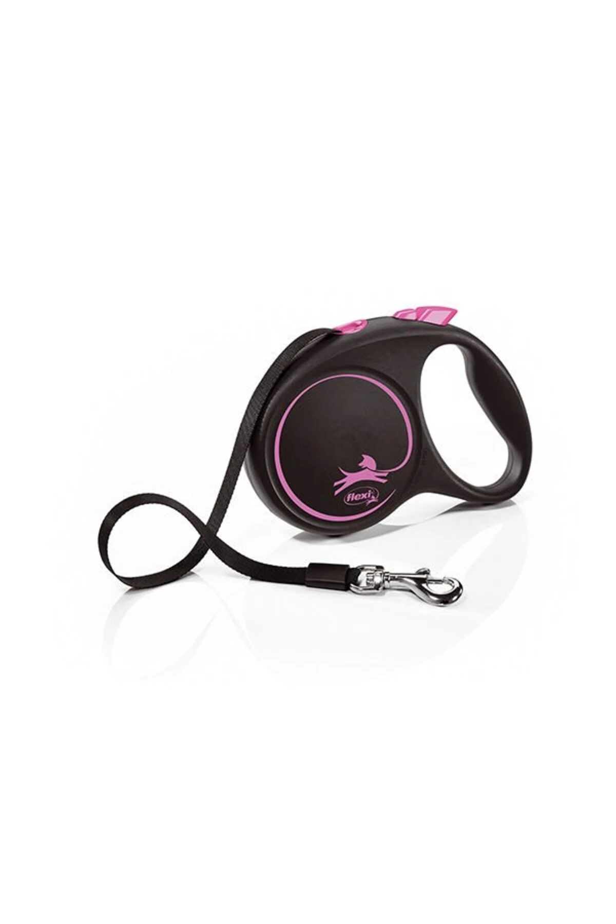 Flexi Black Design Şerit Otomatik Köpek Gezdirme Tasması Pembe/Siyah Medium 5 Mt