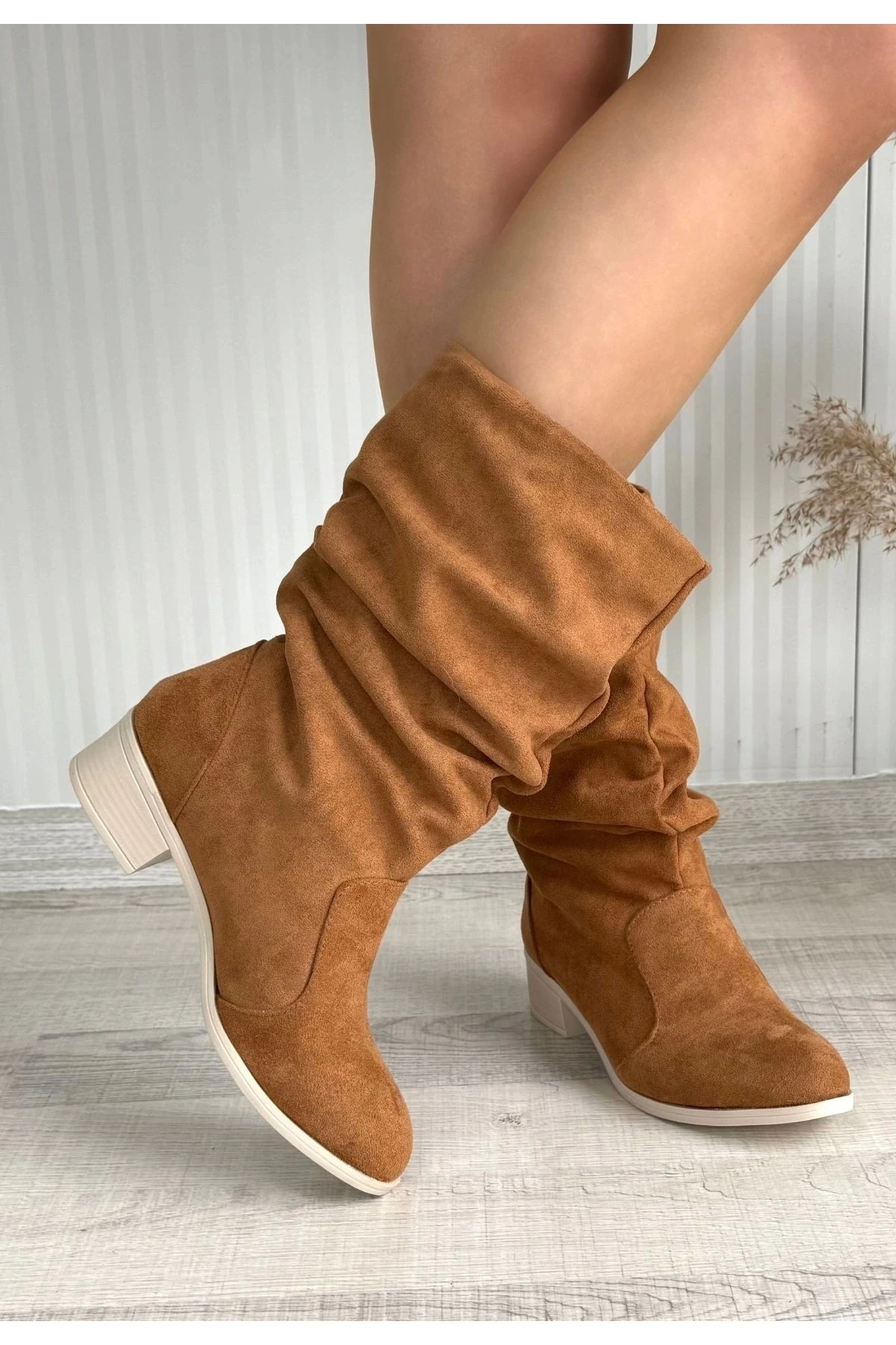 Jolin Taba Süet Topuklu Çizme