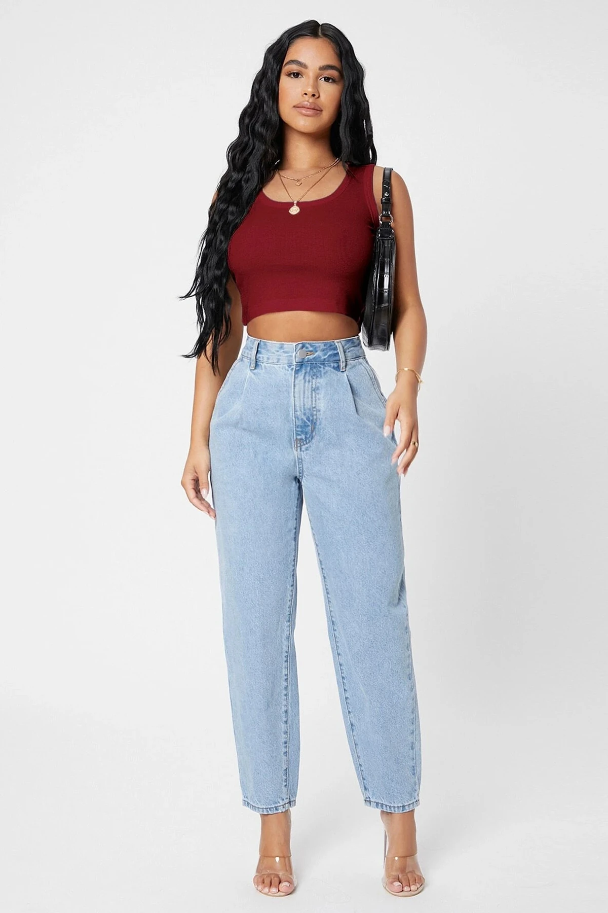 Kadın Bordo Kare Yaka Crop Top Bluz – Şık, Rahat ve Kolay Kombinlenebilir