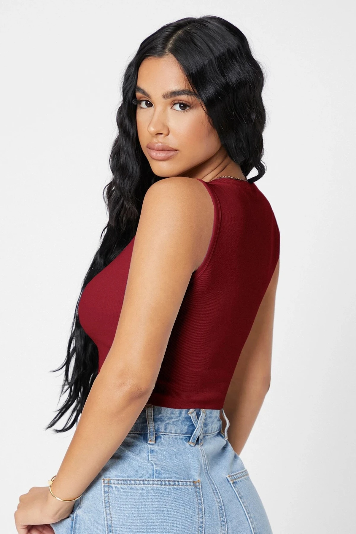 Kadın Bordo Kare Yaka Crop Top Bluz – Şık, Rahat ve Kolay Kombinlenebilir