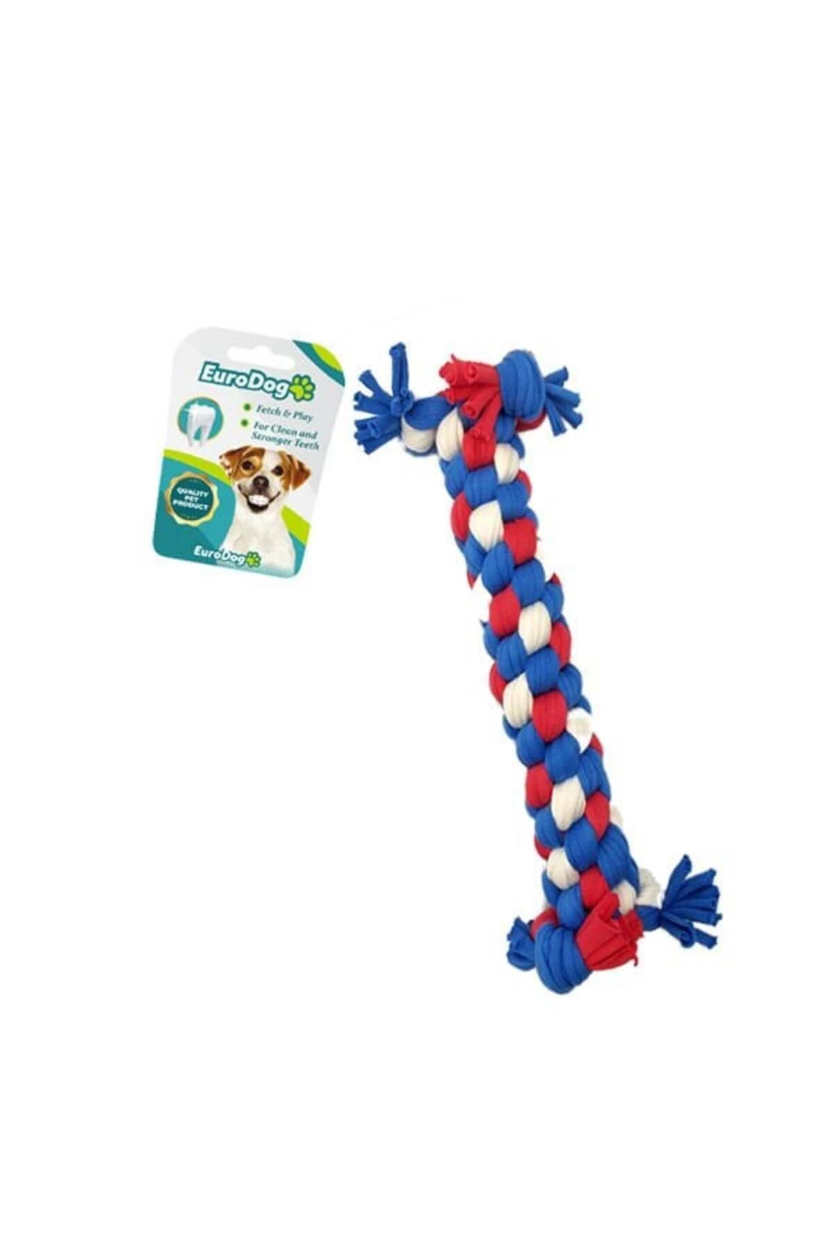 Euro Dog Dumbell Diş İpi Köpek Oyuncağı Beyaz/Kırmızı/Mavi 14 Cm
