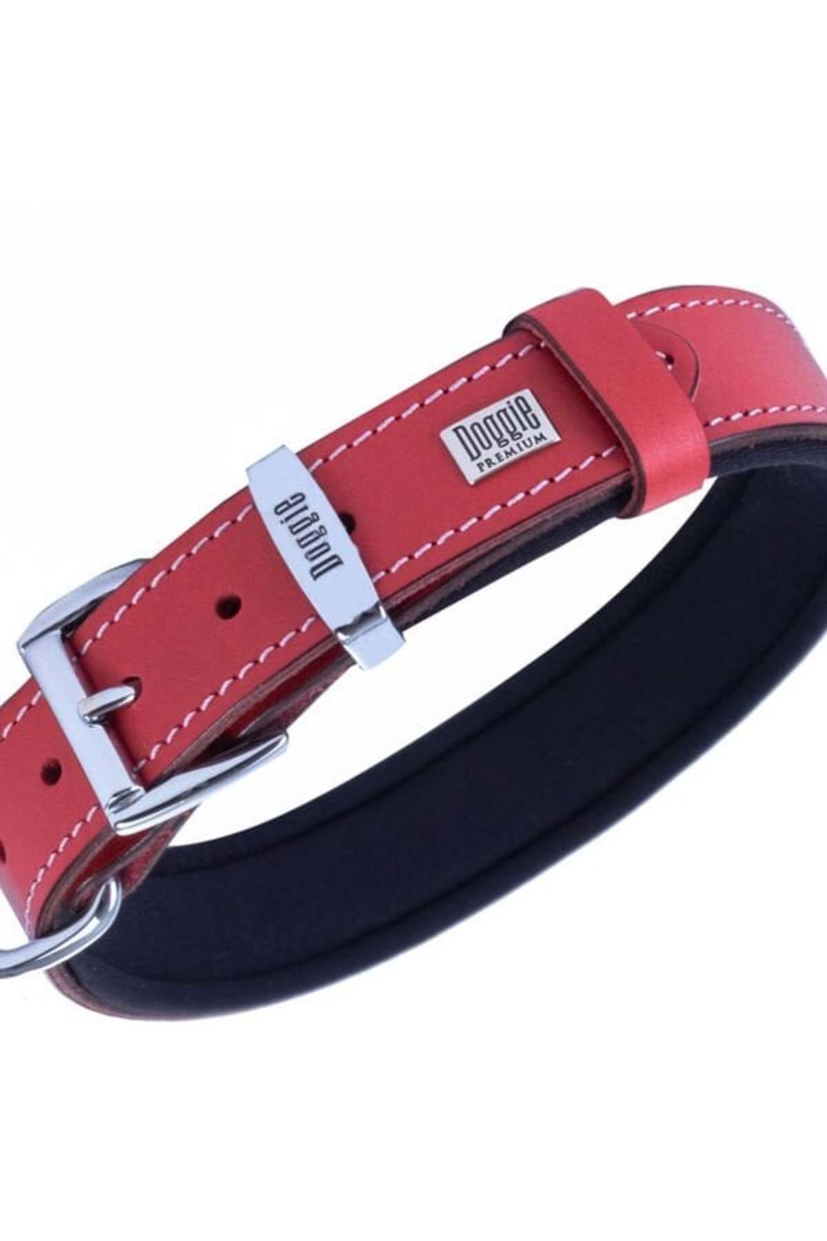 Doggie Konfor Deri Köpek Boyun Tasması Medium Kırmızı 3x42 50 Cm