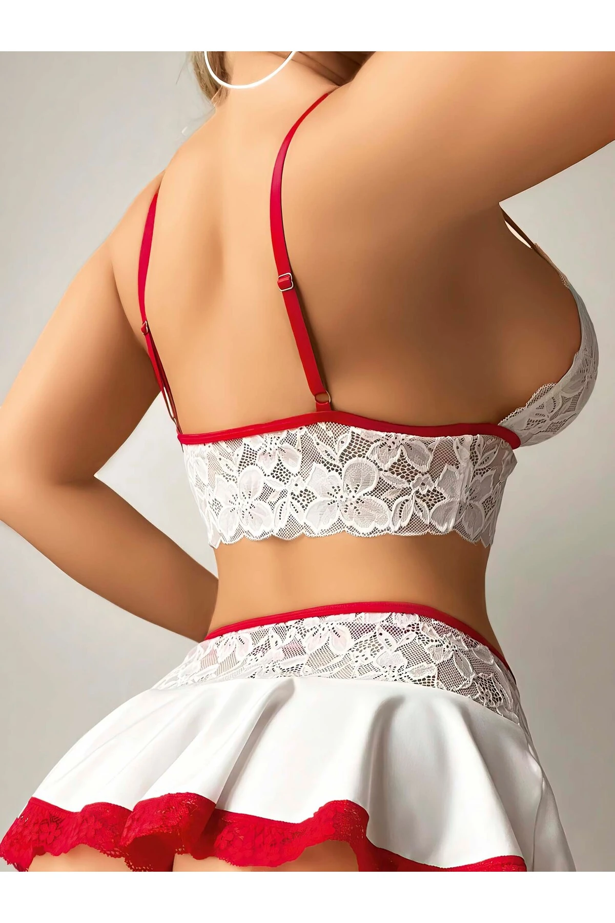 BEYAZ DANTELLİ MİNİ ETEKLİ HEMŞİRE BRALET FANTEZİ GECELİK KOSTÜM