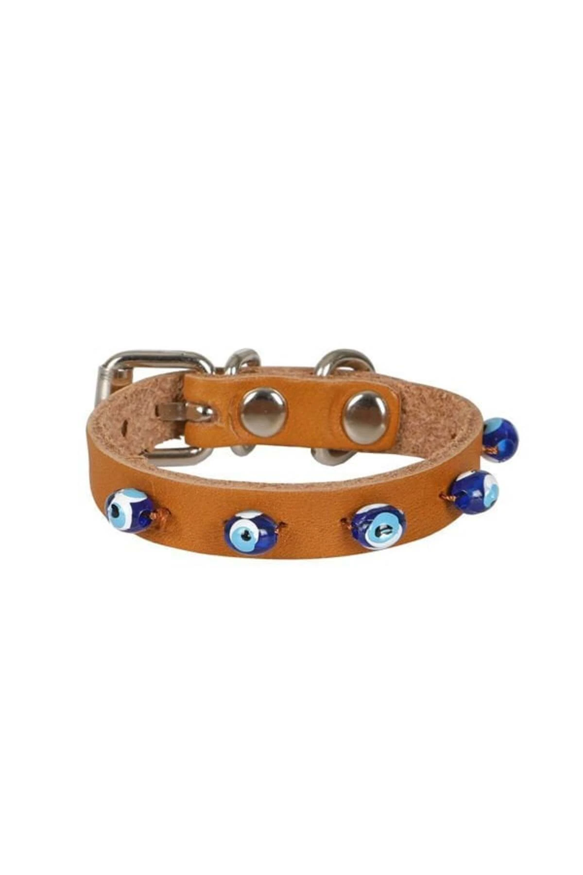 Cattie Boncuklu Deri Küçük Irk Köpek ve Kedi Boyun Tasması Xsmall Camel 1x12-16 Cm