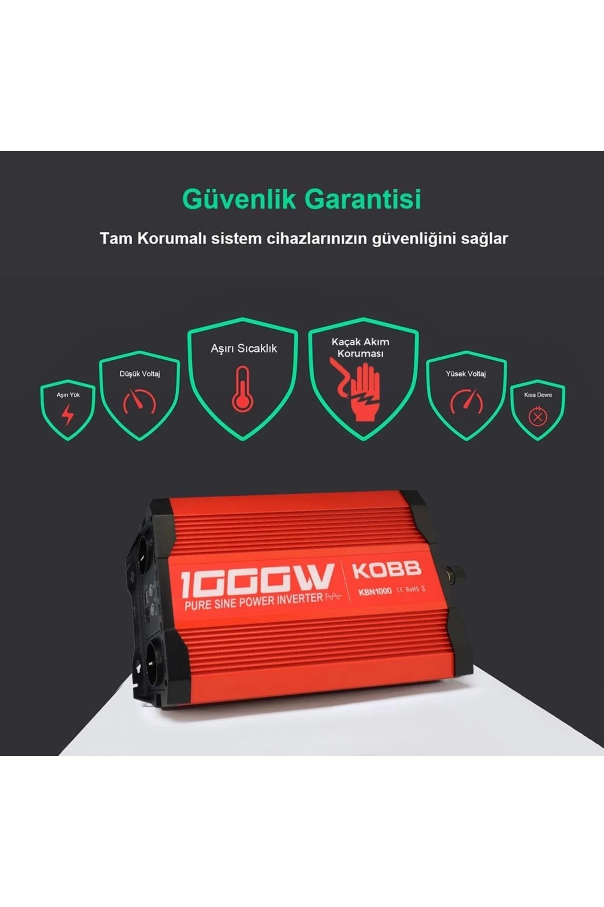 KBN1000 12V/220V 1000Watt Tam Sinüs Dönüştürücü İnvertör