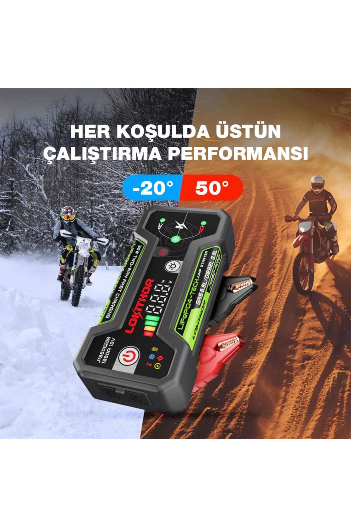 Lokithor J1350PRO 12V 1350Amp LiFePO4 Akıllı Akü Takviye + Powerbank + Led Lamba