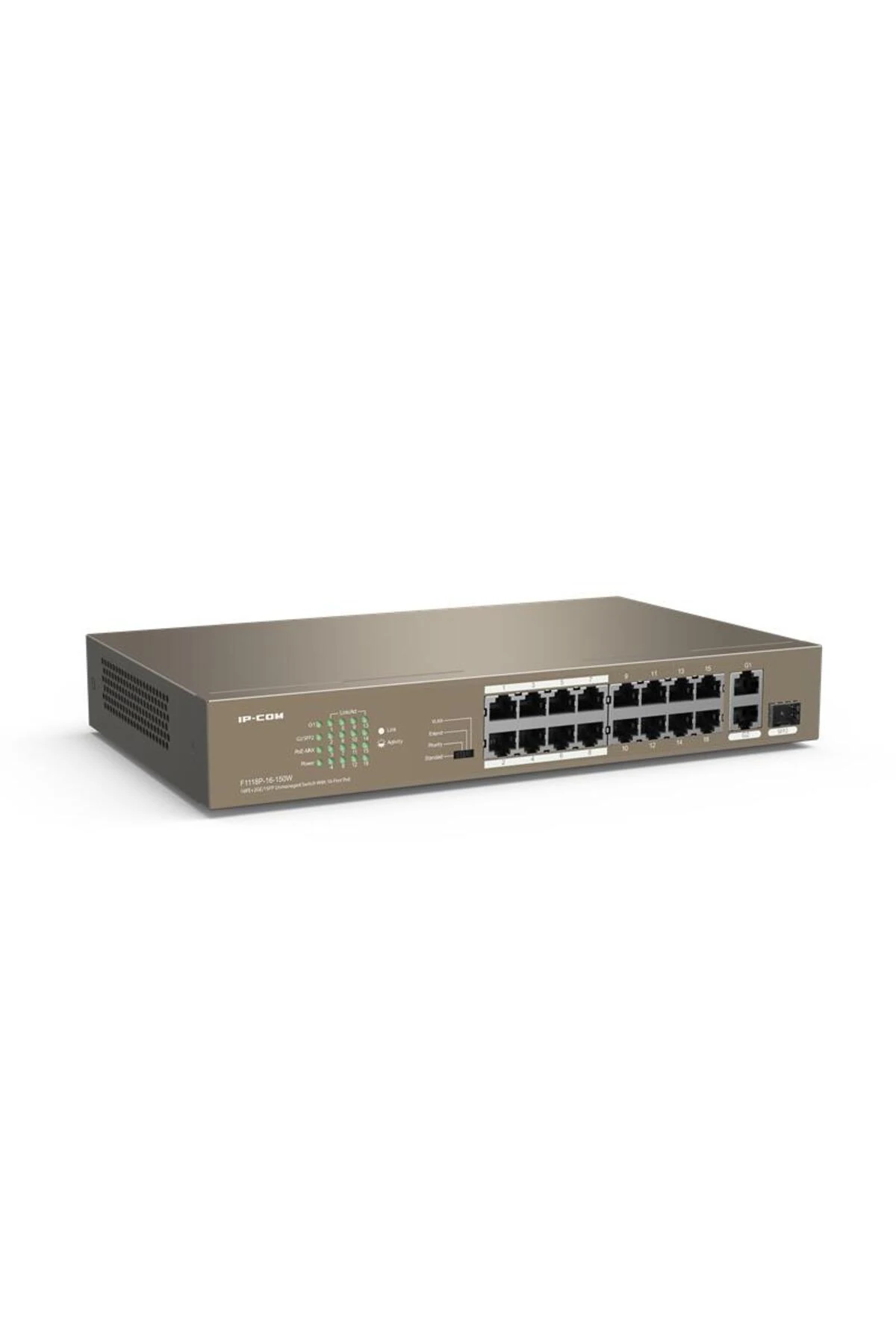 IP-COM F1118P-16-150W 16 PORT 10/100+2X1GB SFP/1XRJ45 COMBO 150W POE RACKMOUNT SWITCH