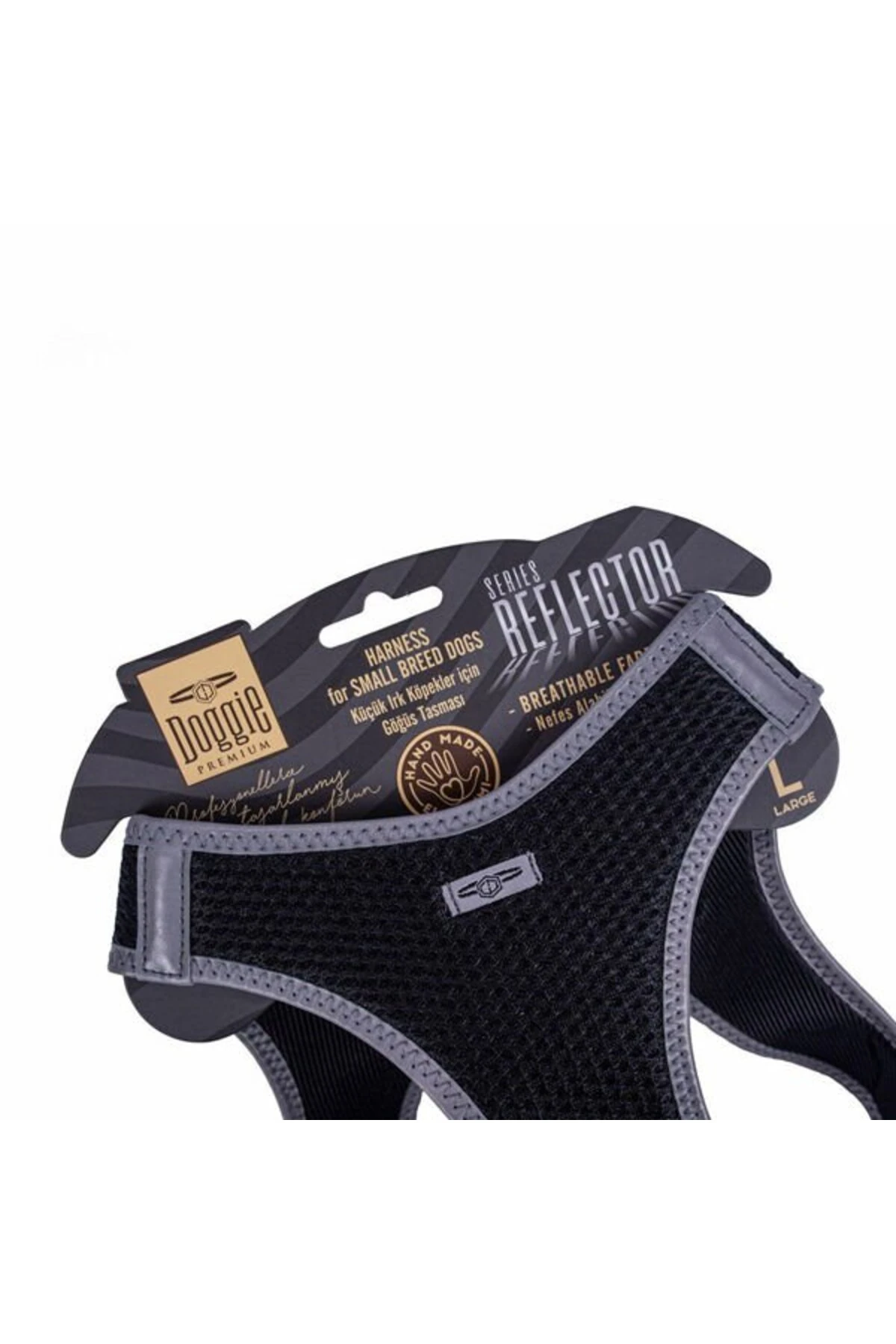 Doggie Havalı Dokuma Reflektör Küçük Irk Köpek Göğüs Tasması Large Siyah 42-48 Cm