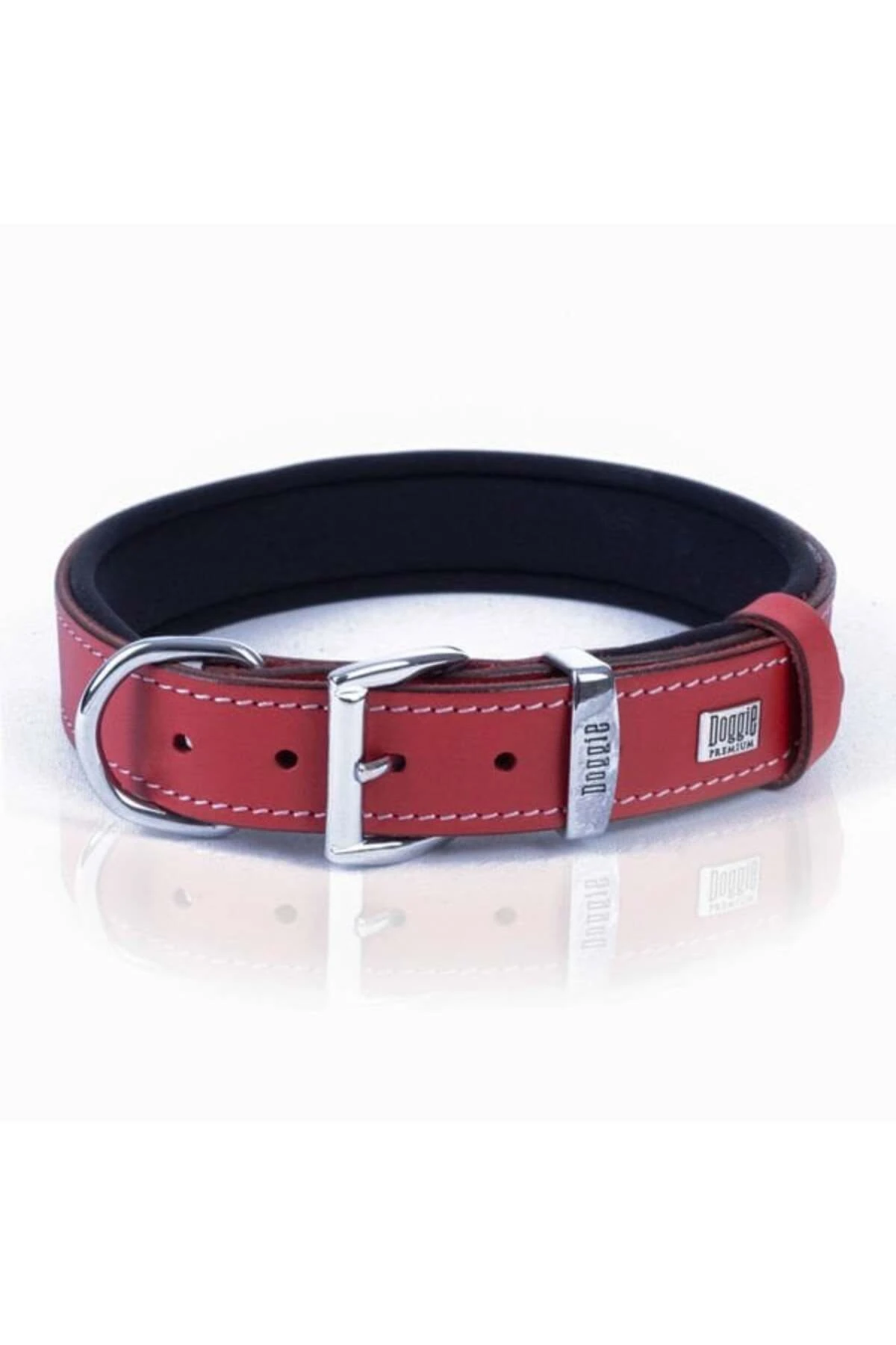 Doggie Comfort Deri Nazar Boncuklu Köpek Boyun Tasması Medium Kırmızı 3x42-50 Cm