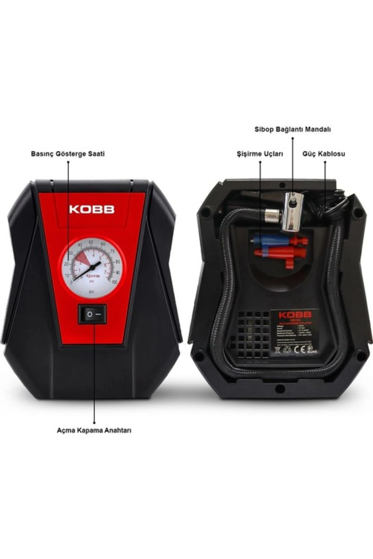 KOBB KB100 12Volt 100 PSI Analog Göstergeli Hava Lastik Şişirme Pompası