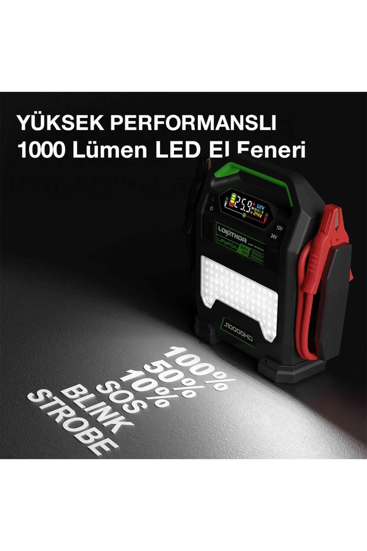 Lokithor J10000HD 12V/24V 10.000Amp LiFePO4 Akıllı Akü Takviye + Powerbank + Led Lamba