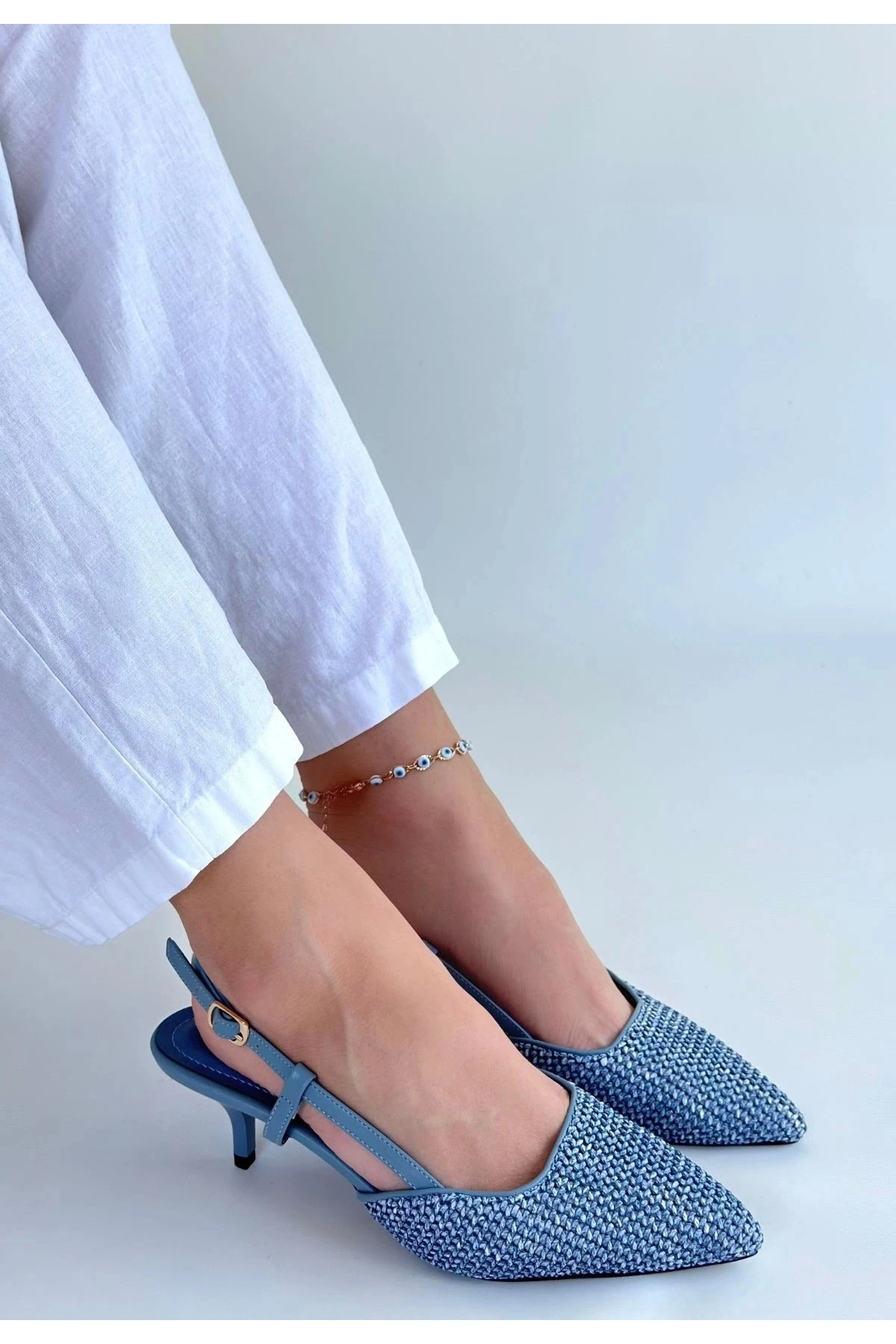 Natti Mavi Cilt Topuklu Ayakkabı