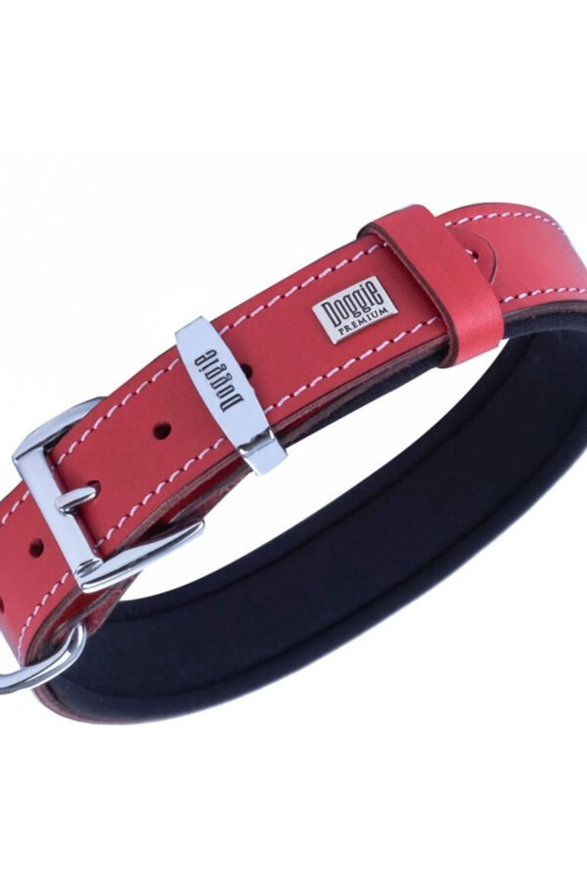 Doggie Konfor Deri Köpek Boyun Tasması Medium Kırmızı 3x42 50 Cm