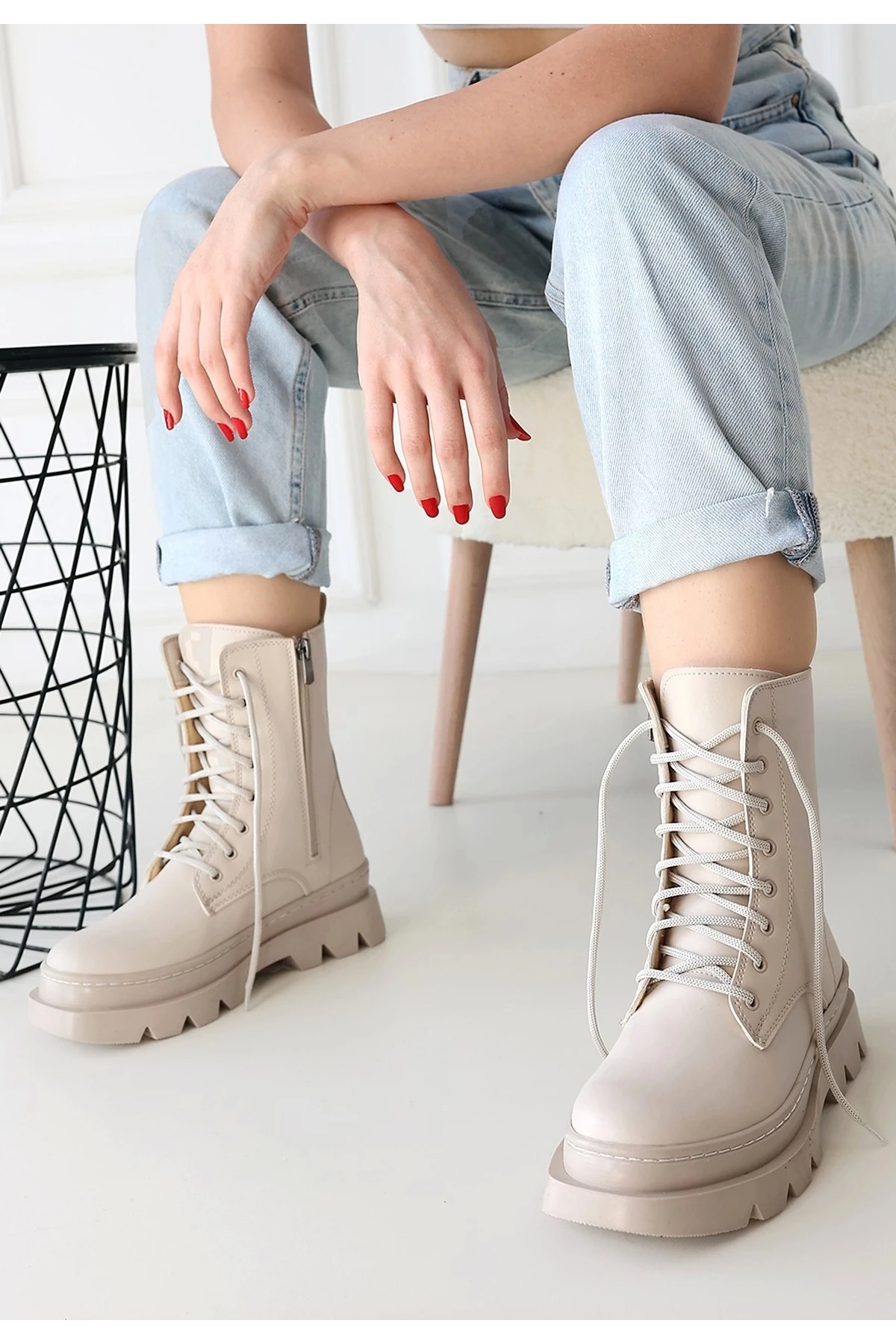 Orge Bej Cilt Bağcıklı Bot - Lisinya