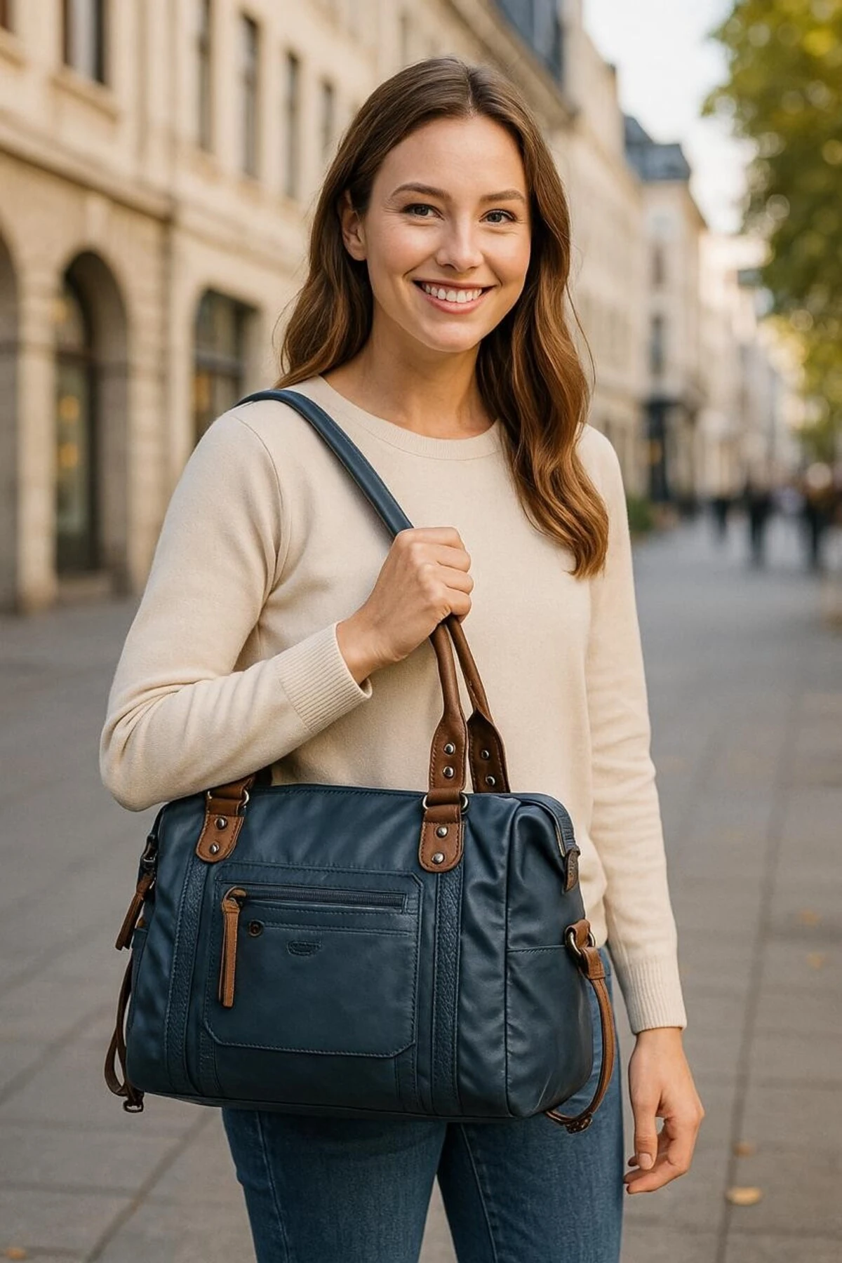 Muert Mavi Cilt Omuz Askılı El Çantası