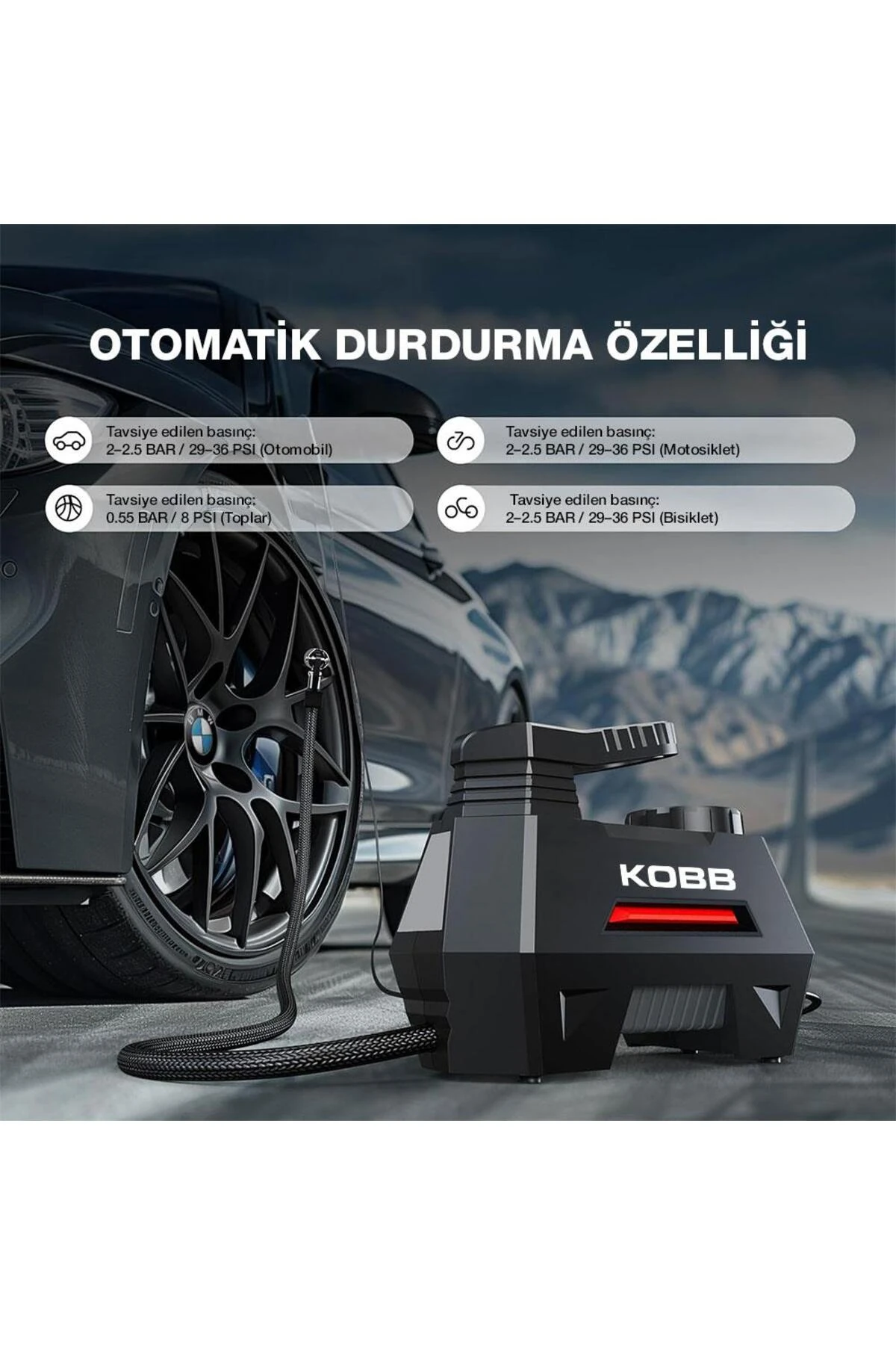 KB180 12Volt 150 PSI Ayarlanabilir Dijital Basınç Göstergeli Lastik Şişirme Pompası