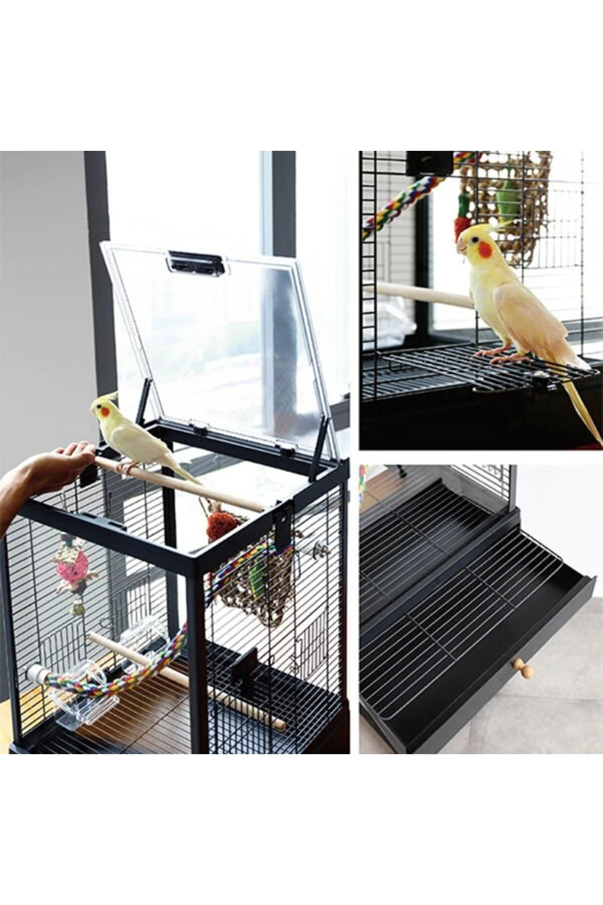 Dayang Kırılmaz Camlı Kuş Kafesi Beyaz 39.5x43x51.3 Cm