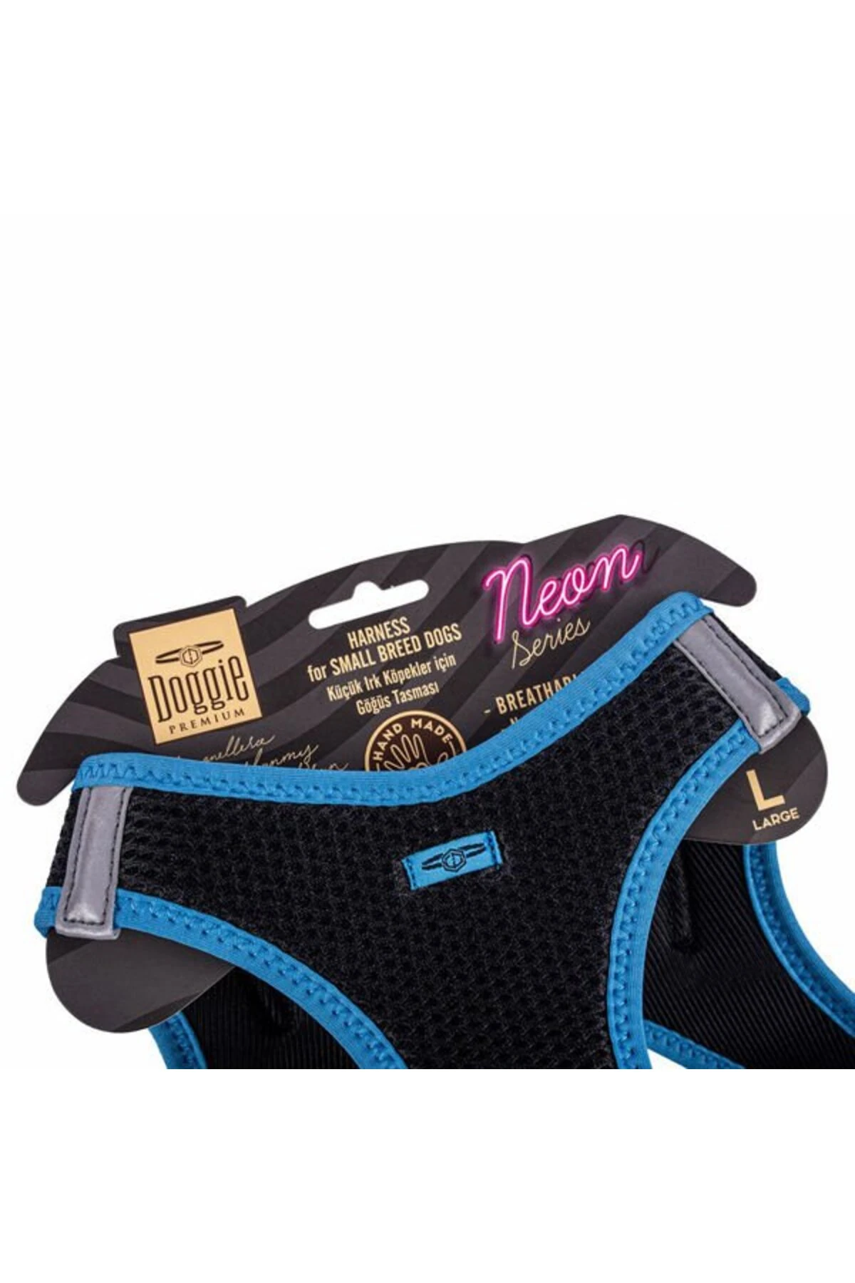 Doggie Havalı Dokuma Neon Küçük Irk Köpek Göğüs Tasması Large Mavi 42-48 Cm