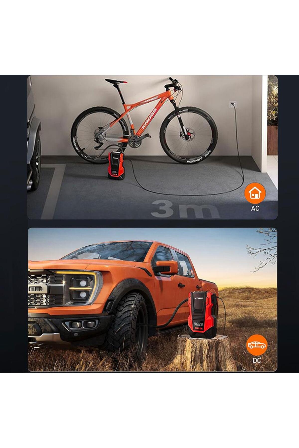 KOBB KB220 12Volt/220Volt 150 PSI Dijital Basınç Göstergeli Lastik Şişirme Pompası