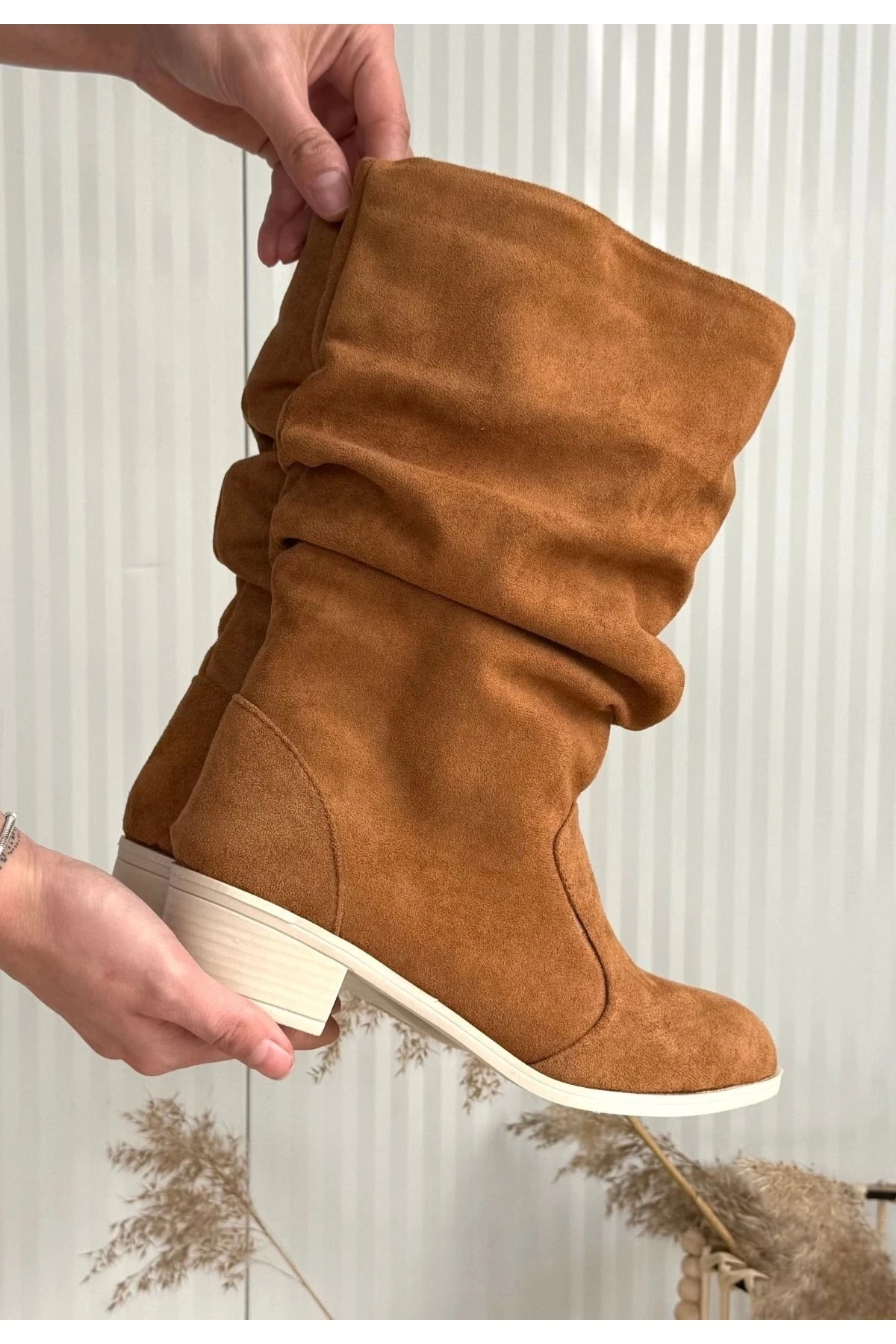 Jolin Taba Süet Topuklu Çizme