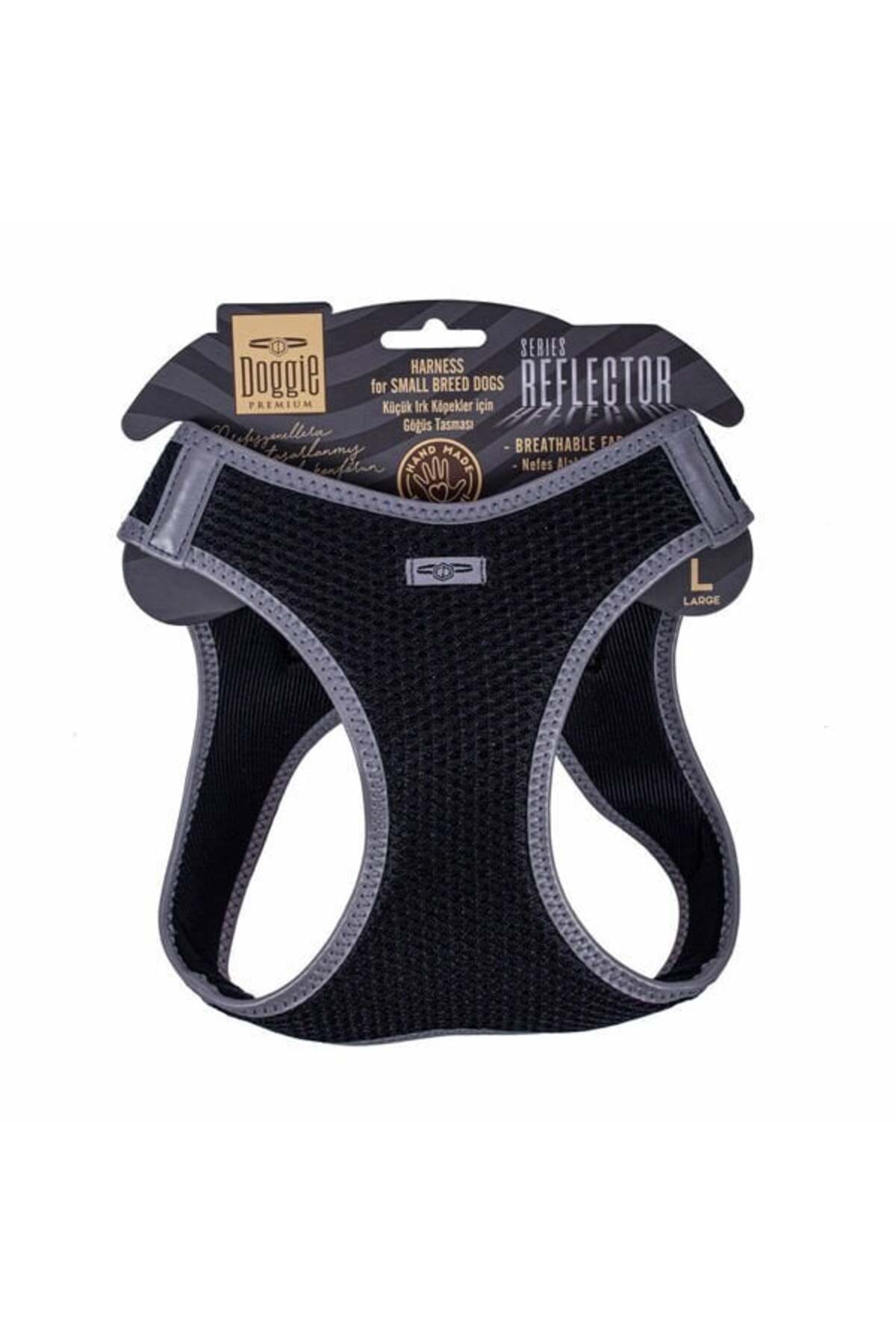 Doggie Havalı Dokuma Reflektör Küçük Irk Köpek Göğüs Tasması Large Siyah 42-48 Cm
