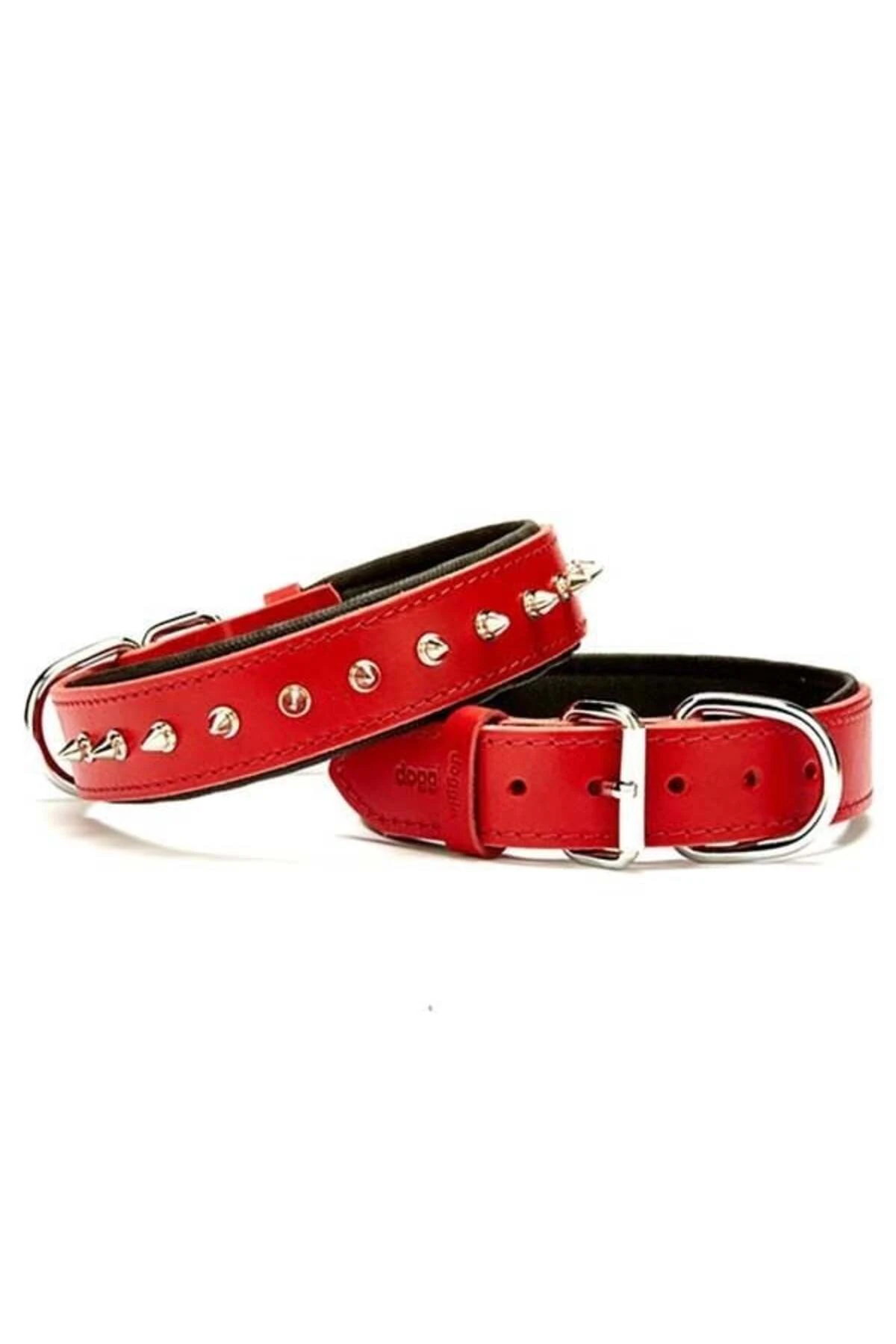 Doggie Comfort Deri Çivili Köpek Boyun Tasması Large Kırmızı 3.5x52-60 Cm