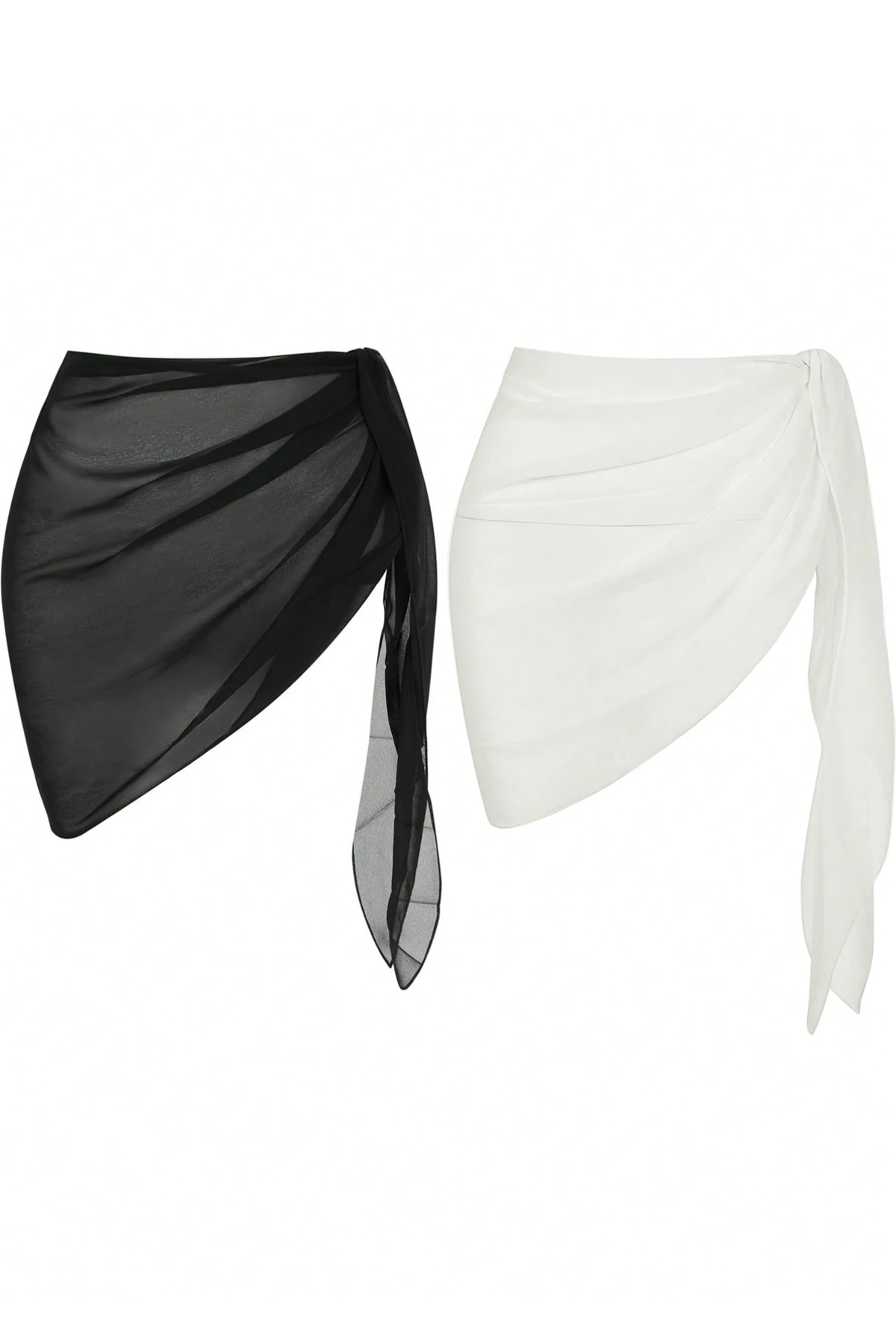 Kadın Siyah Beyaz Transparan Belden Bağlamalı Pareo 2'li – Modern ve Şık Tasarım