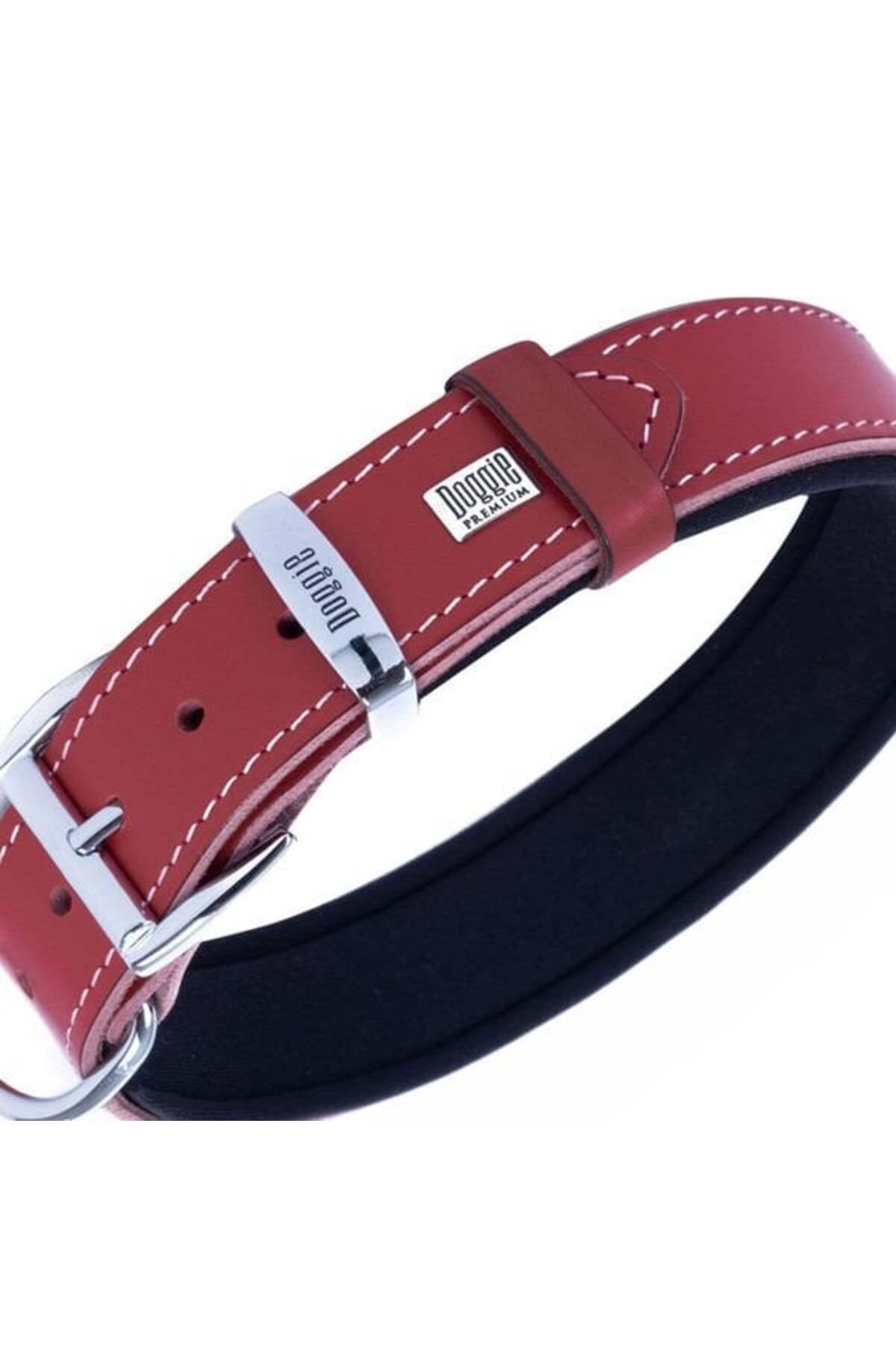 Doggie Comfort Deri Nazar Boncuklu Köpek Boyun Tasması Large Kırmızı 4x57-65 Cm