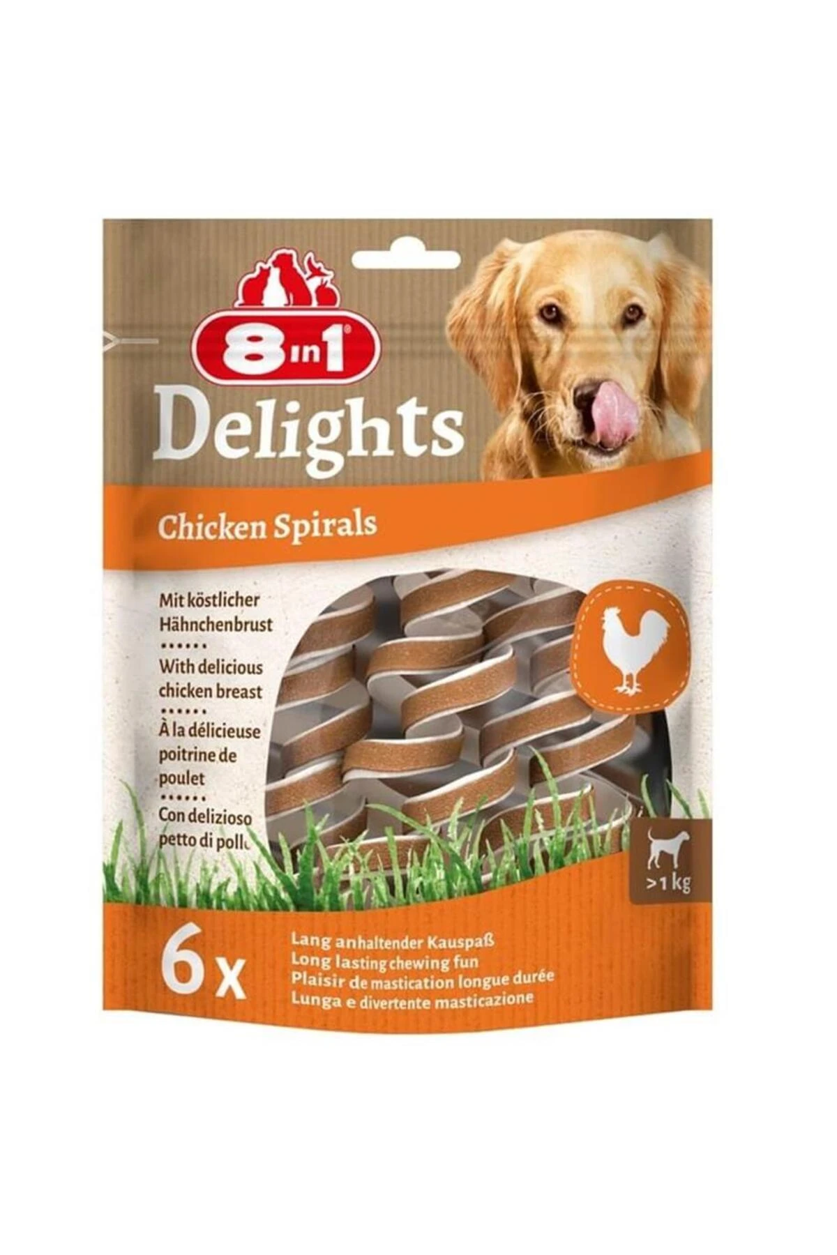 8in1 Delights Chicken Spirals Tavuklu Burgu Köpek Ödülü 6lı