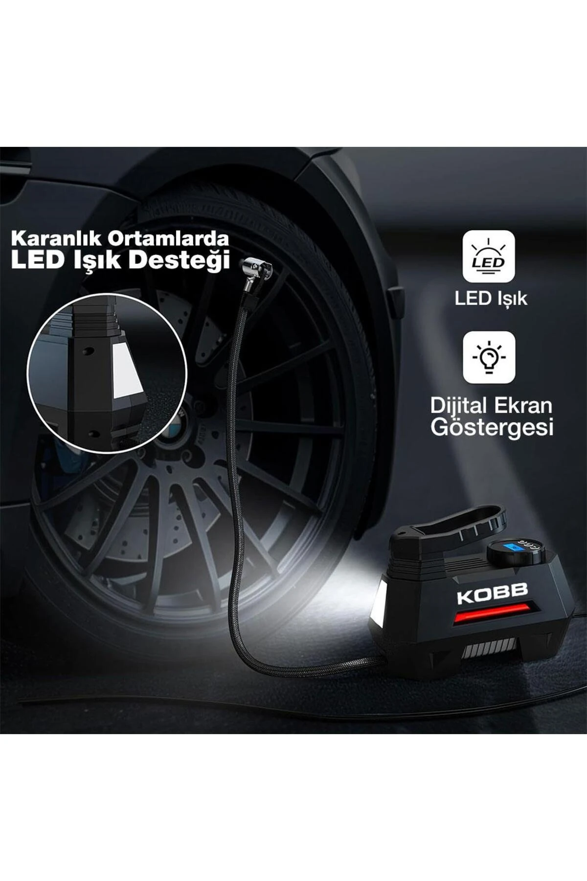 KB180 12Volt 150 PSI Ayarlanabilir Dijital Basınç Göstergeli Lastik Şişirme Pompası