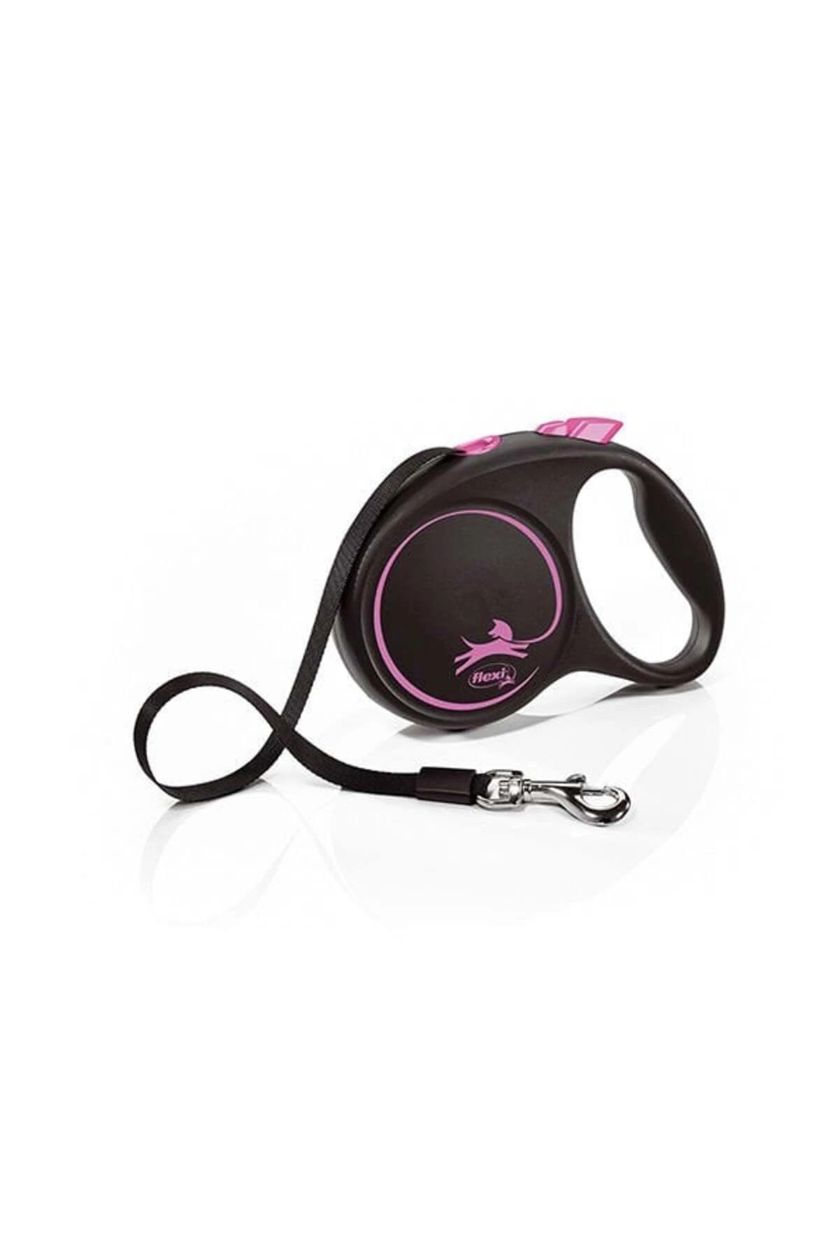 Flexi Black Design Şerit Otomatik Köpek Gezdirme Tasması Pembe/Siyah Medium 5 Mt