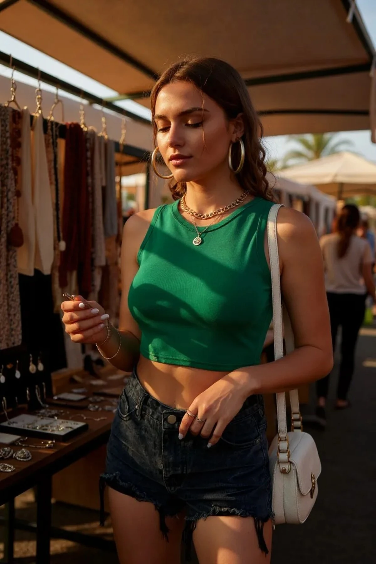 Kadın Yeşil Kare Yaka Crop Top Bluz – Şık, Rahat ve Kolay Kombinlenebilir