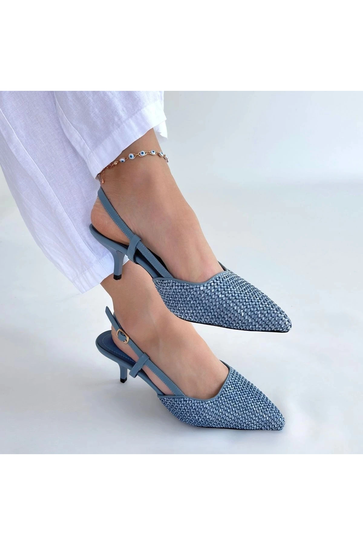 Natti Mavi Cilt Topuklu Ayakkabı