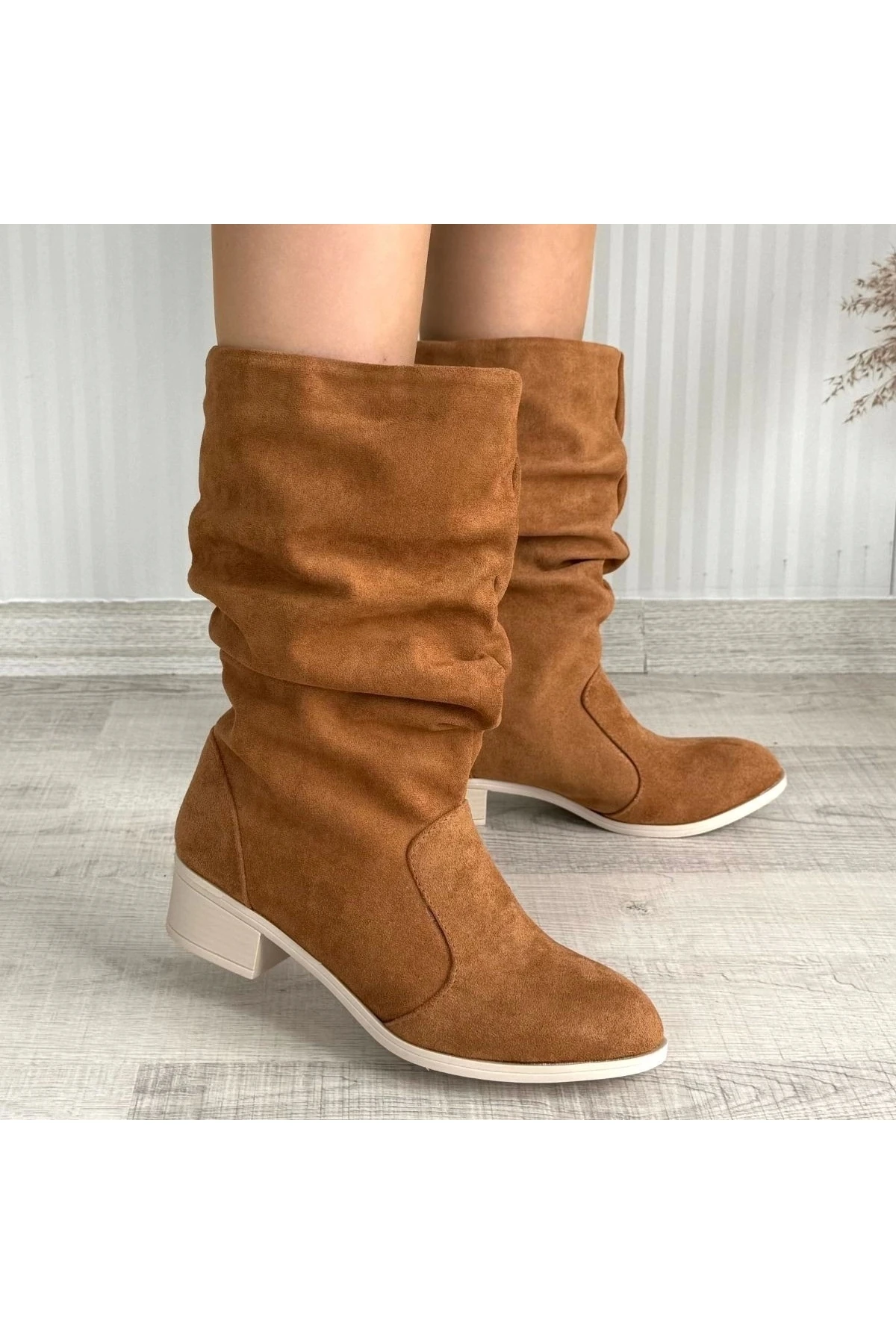 Jolin Taba Süet Topuklu Çizme