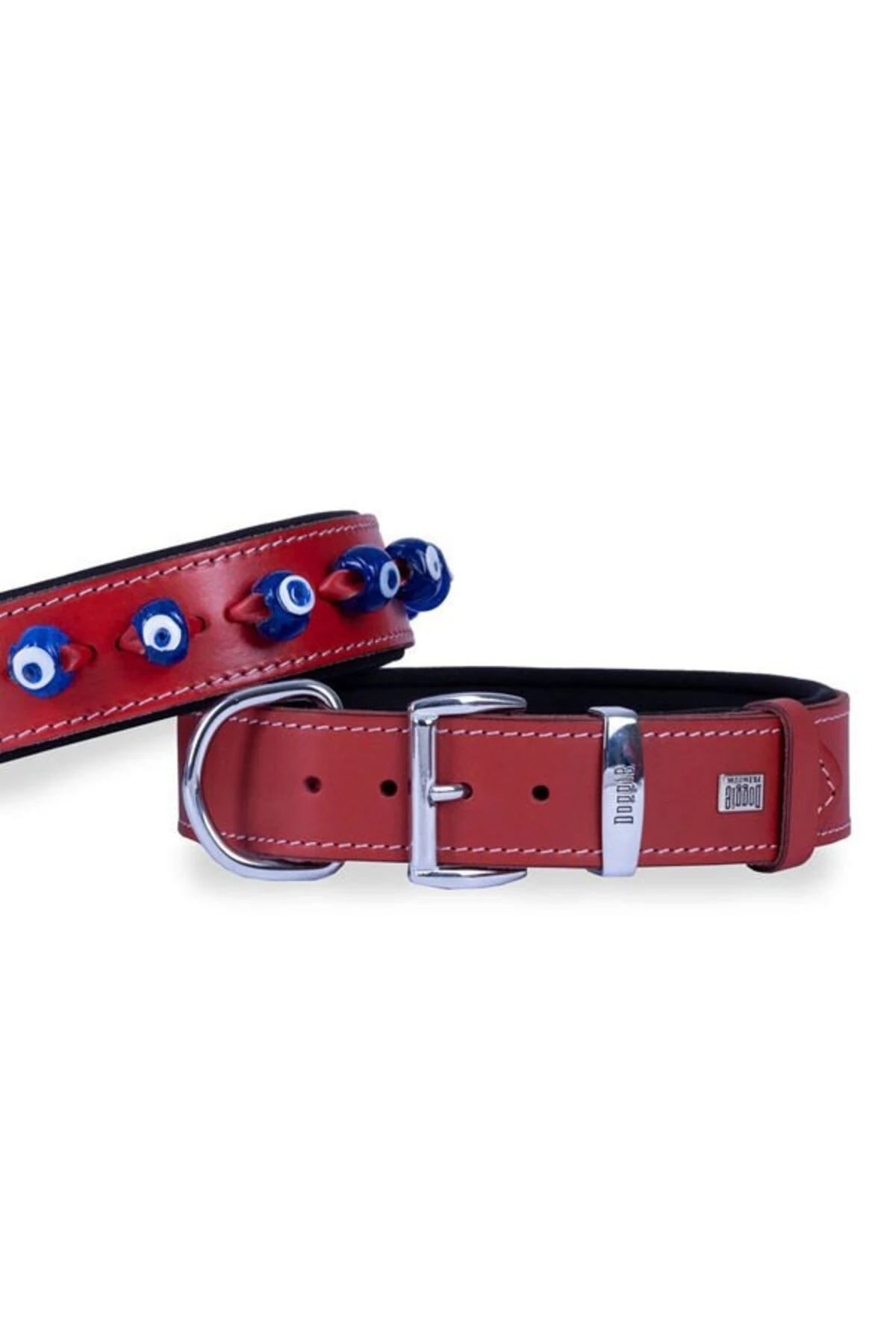 Doggie Comfort Deri Nazar Boncuklu Köpek Boyun Tasması Large Kırmızı 4x57-65 Cm