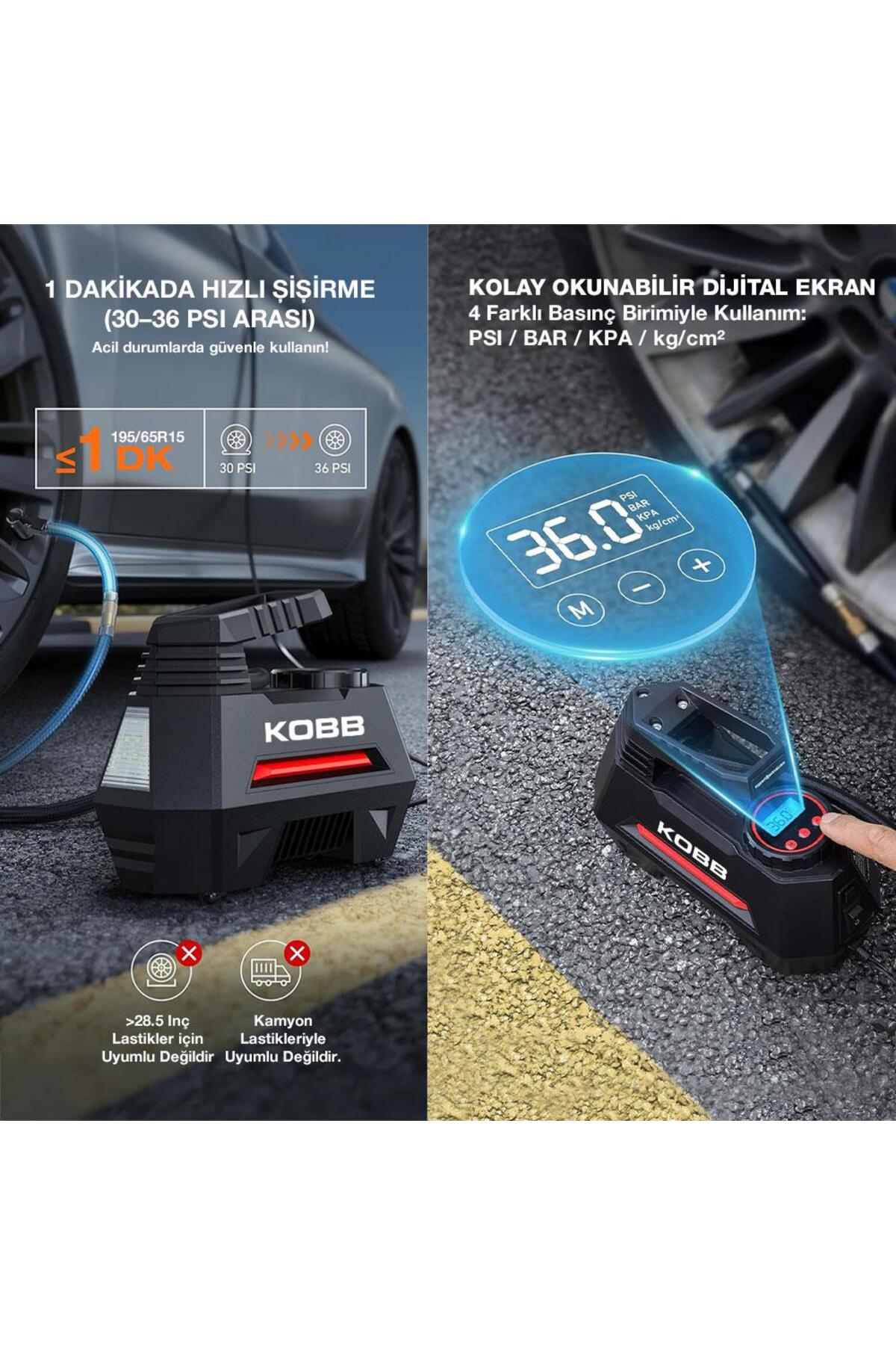 KB180 12Volt 150 PSI Ayarlanabilir Dijital Basınç Göstergeli Lastik Şişirme Pompası