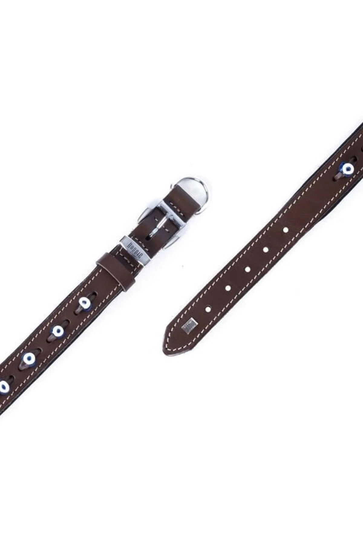 Doggie Comfort Deri Nazar Boncuklu Köpek Boyun Tasması Medium Kahverengi 2x35-40 Cm