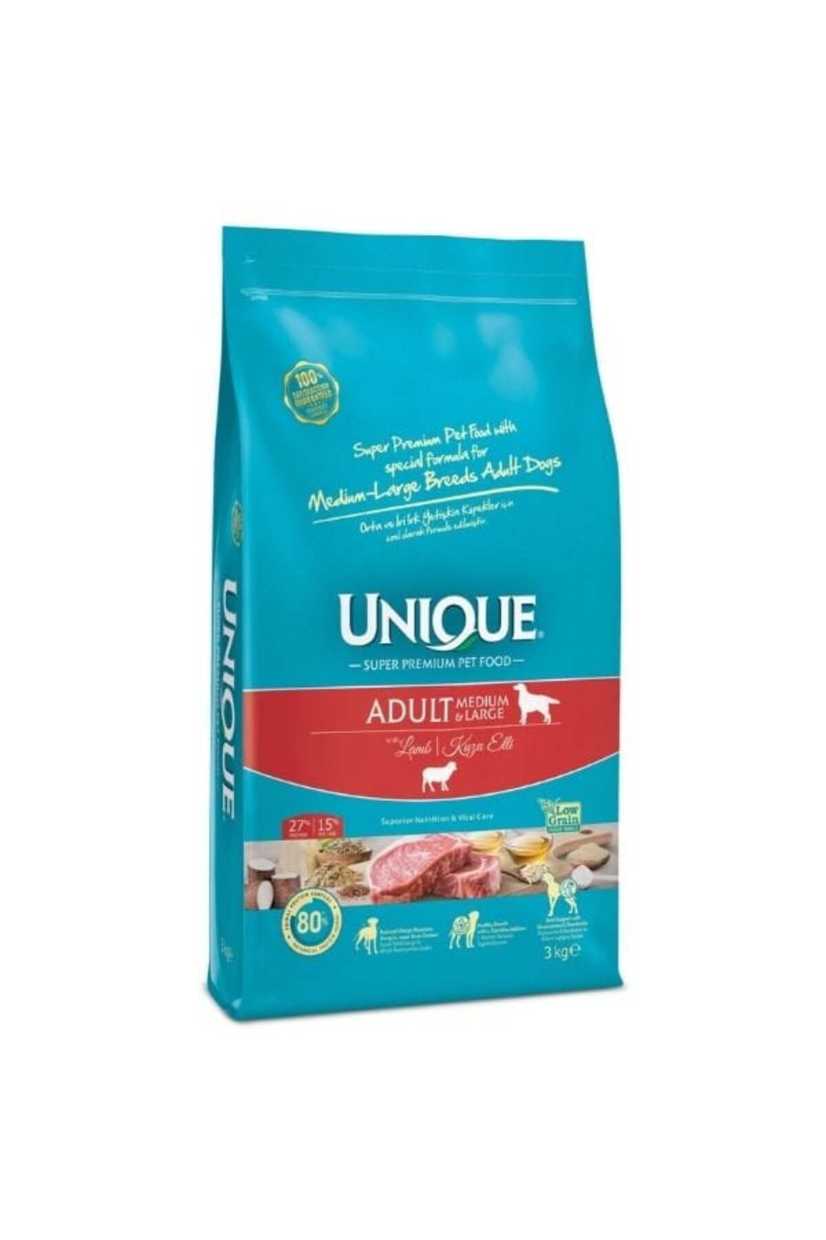 Unique Kuzu Etli Orta ve Büyük Irk Yetişkin Köpek Maması 3 Kg