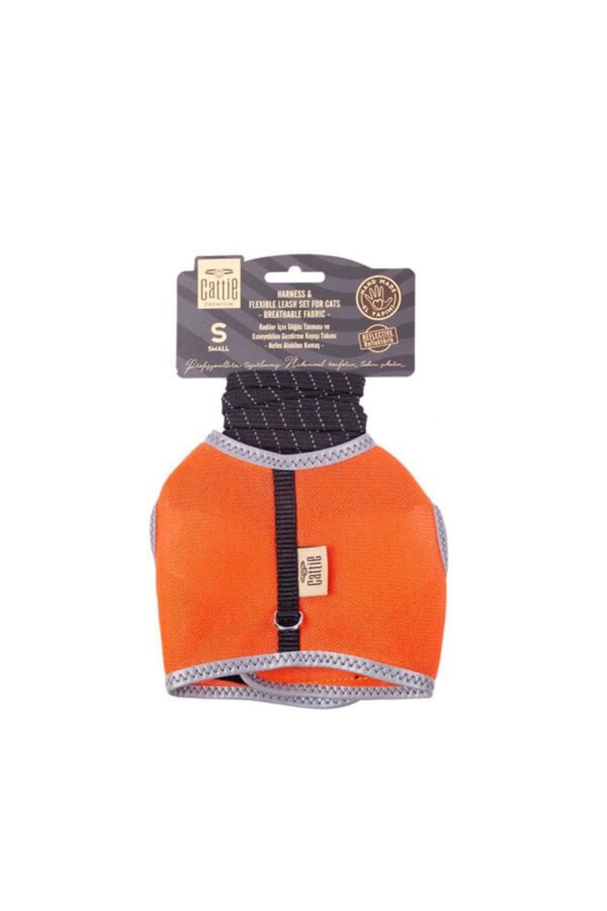Cattie Havalı Dokuma Kedi Göğüs ve Gezdirme Takımı Small Turuncu 1x20-30 Cm