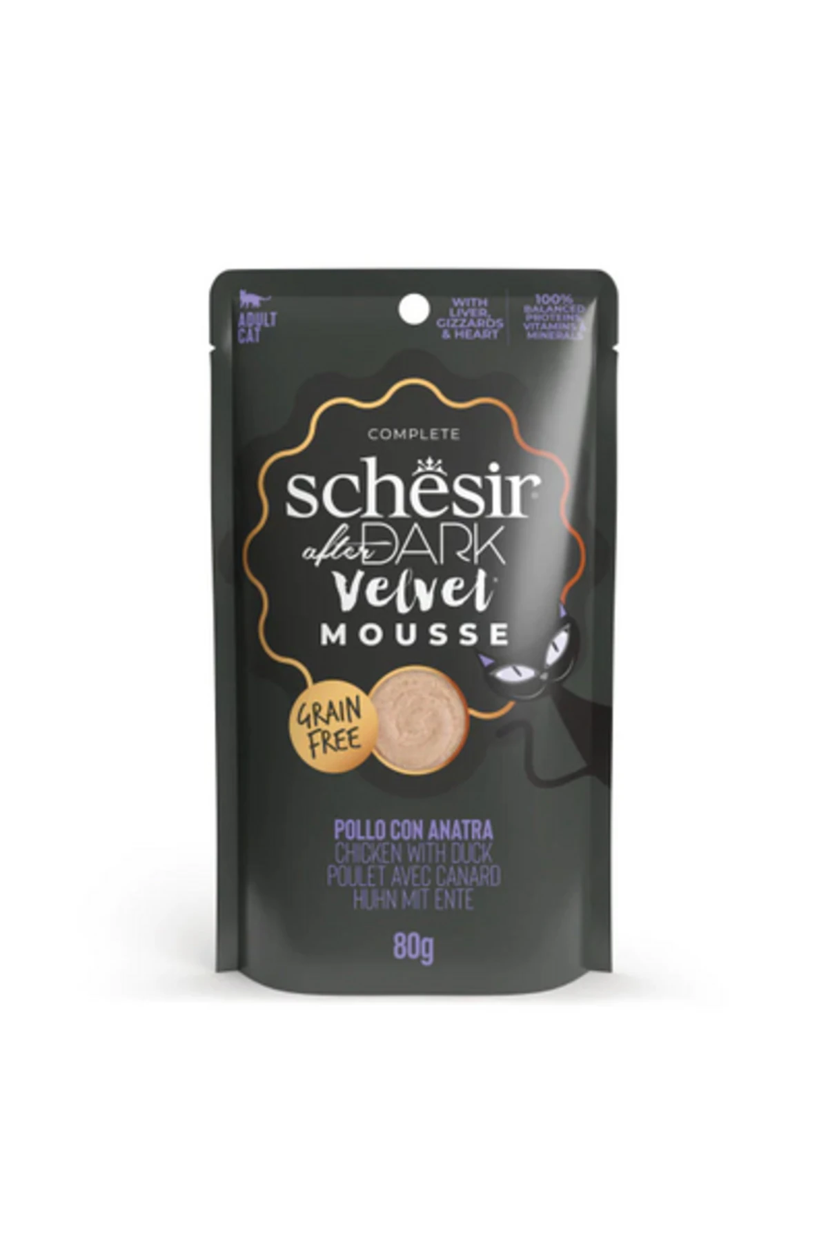 Schesir After Dark Velvet Mousse Tavuklu ve Ördekli Yetişkin Kedi Yaş Maması 80 Gr
