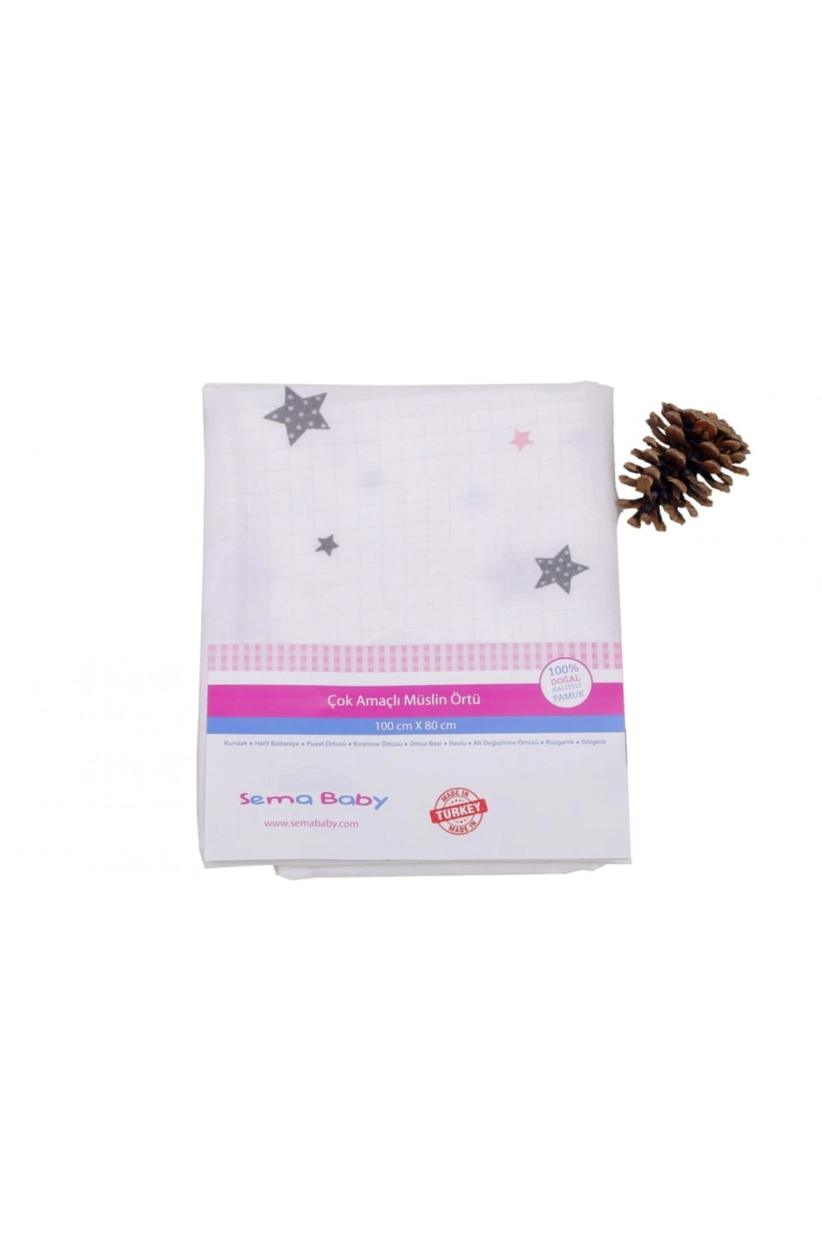 Çok Amaçlı Müslin Örtü 100x80 cm - Pembe Yıldız 8682476853124