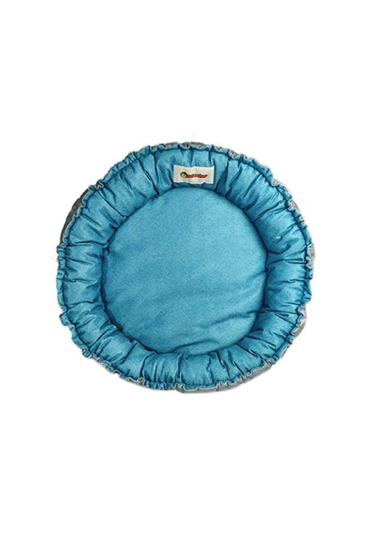 Petzz Sunflower Çift Taraflı Peluş Kedi ve Köpek Yatağı Gri/Mavi 85 Cm