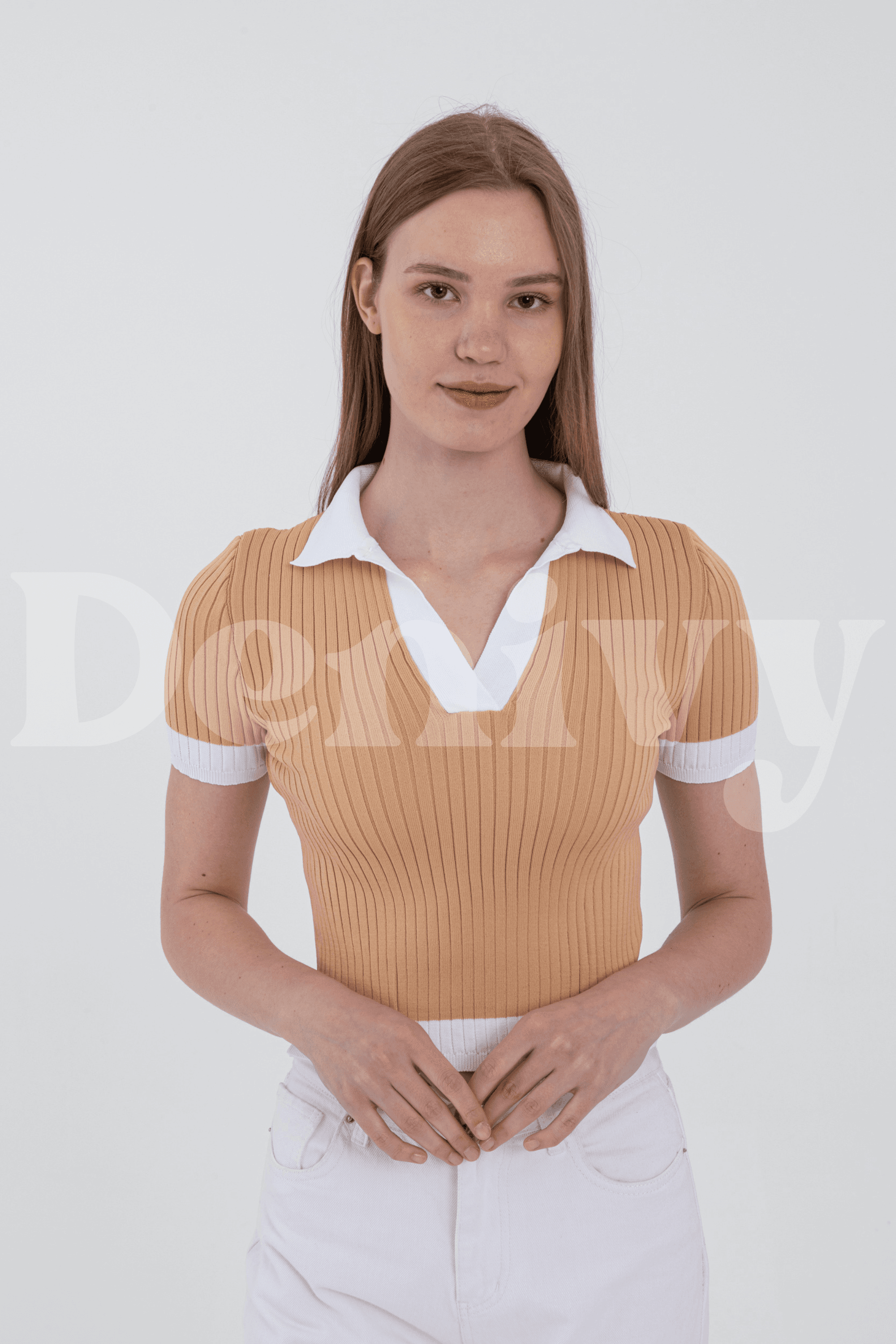 RENKLİ GÖMLEK YAKA CROP DNV-000002