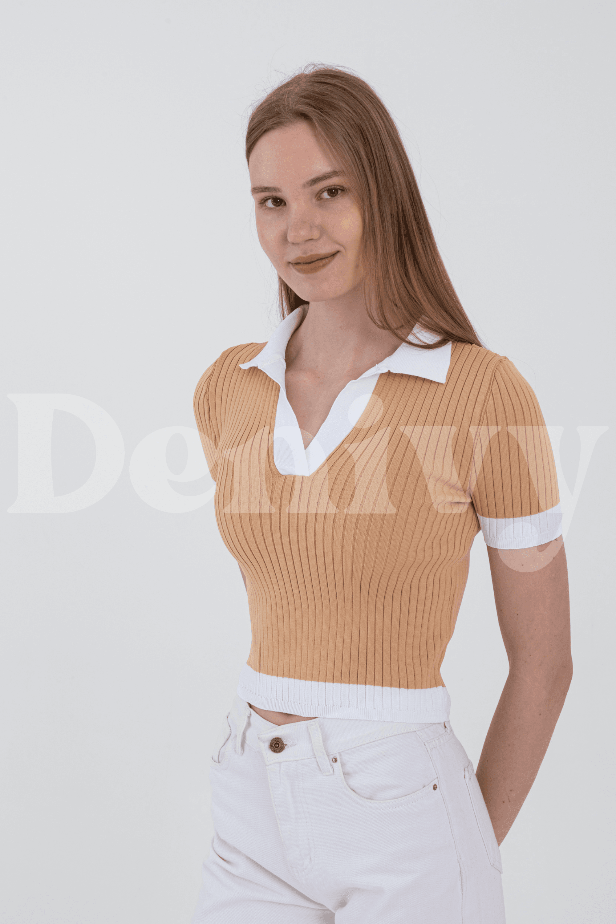 RENKLİ GÖMLEK YAKA CROP DNV-000002